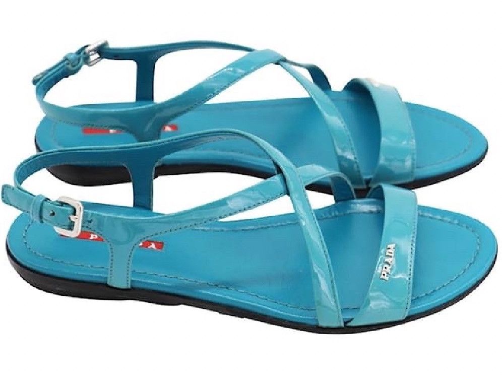 Prada Prada Turquoise Patent Leather Sandals Size US 11.5 / IT 41.5 - 2 Thumbnail