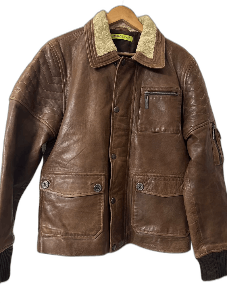 Versace Versace Men's Leather Jacket with Shearling Collar Size US L / EU 52-54 / 3 - 1 Thumbnail
