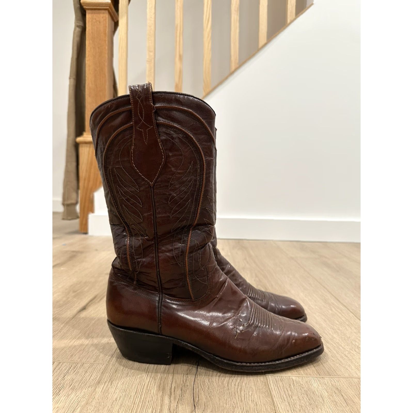 Dan Post VINTAGE Dan Post Cowboy boots Men 9D Brown 6683 Western Leather Boots Cowboys Schuhe? Size US 9 / EU 42 - 3 Thumbnail