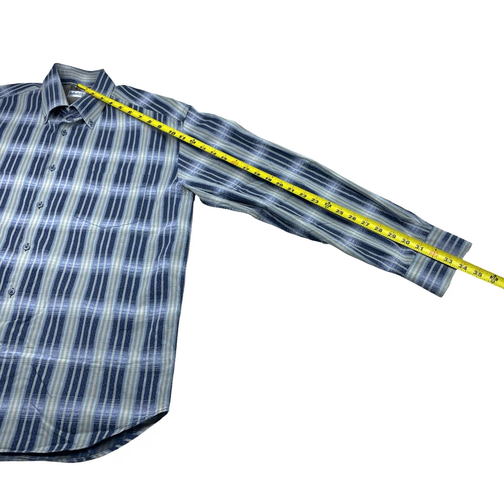 Vintage Bullock & Jones Men's Button Shirt Stripe Blue/Beige Long Sleeve Flip Cuffs Large, 100% Cotton, Button-Front, Collared, Casual, Regular Fit Size US L / EU 52-54 / 3 - 7 Thumbnail
