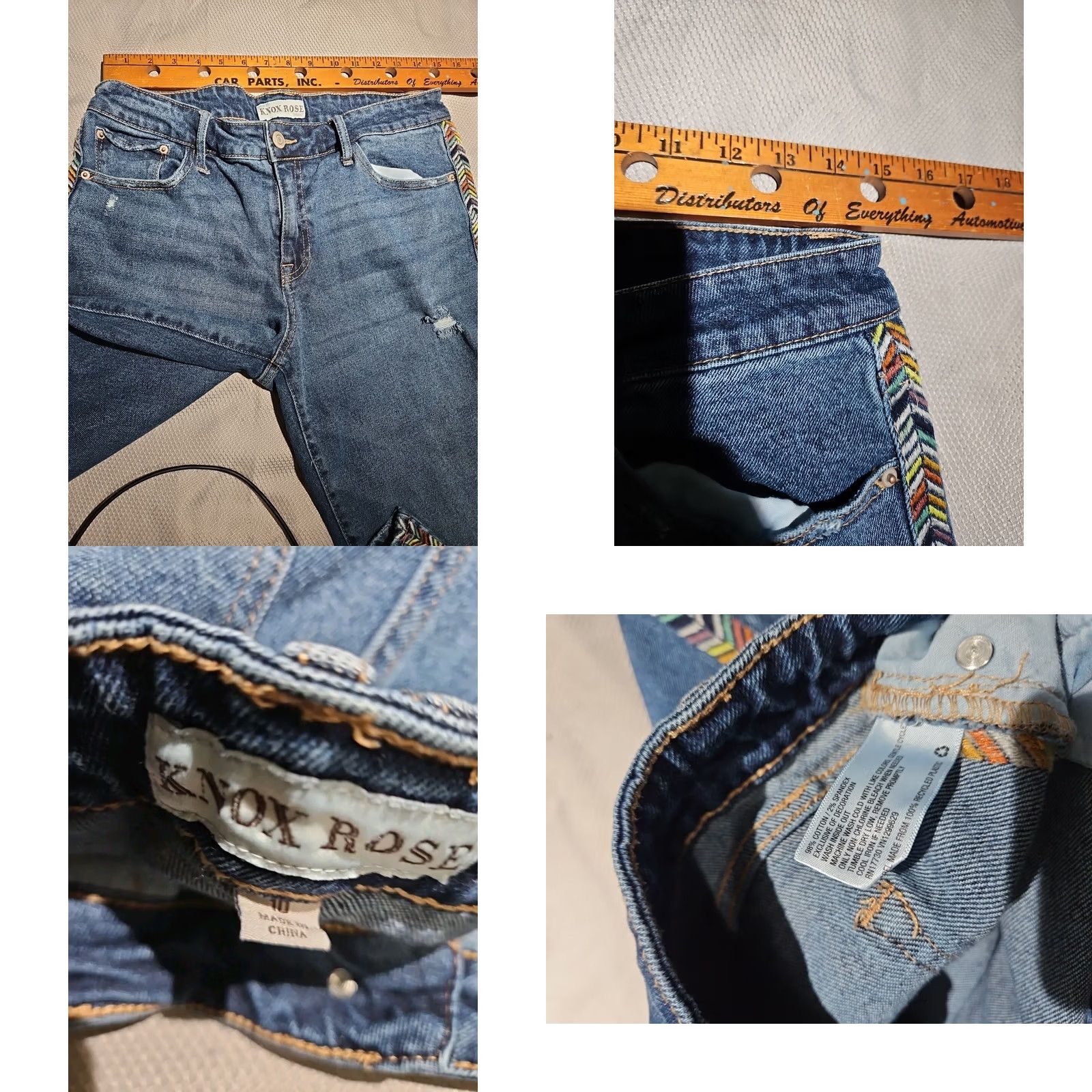 Vintage Knox Rose Jeans Womens 10 Blue Size Straight Aztec Embroidered Casual Denim Pant Size 32" / US 10 / IT 46 - 9 Thumbnail