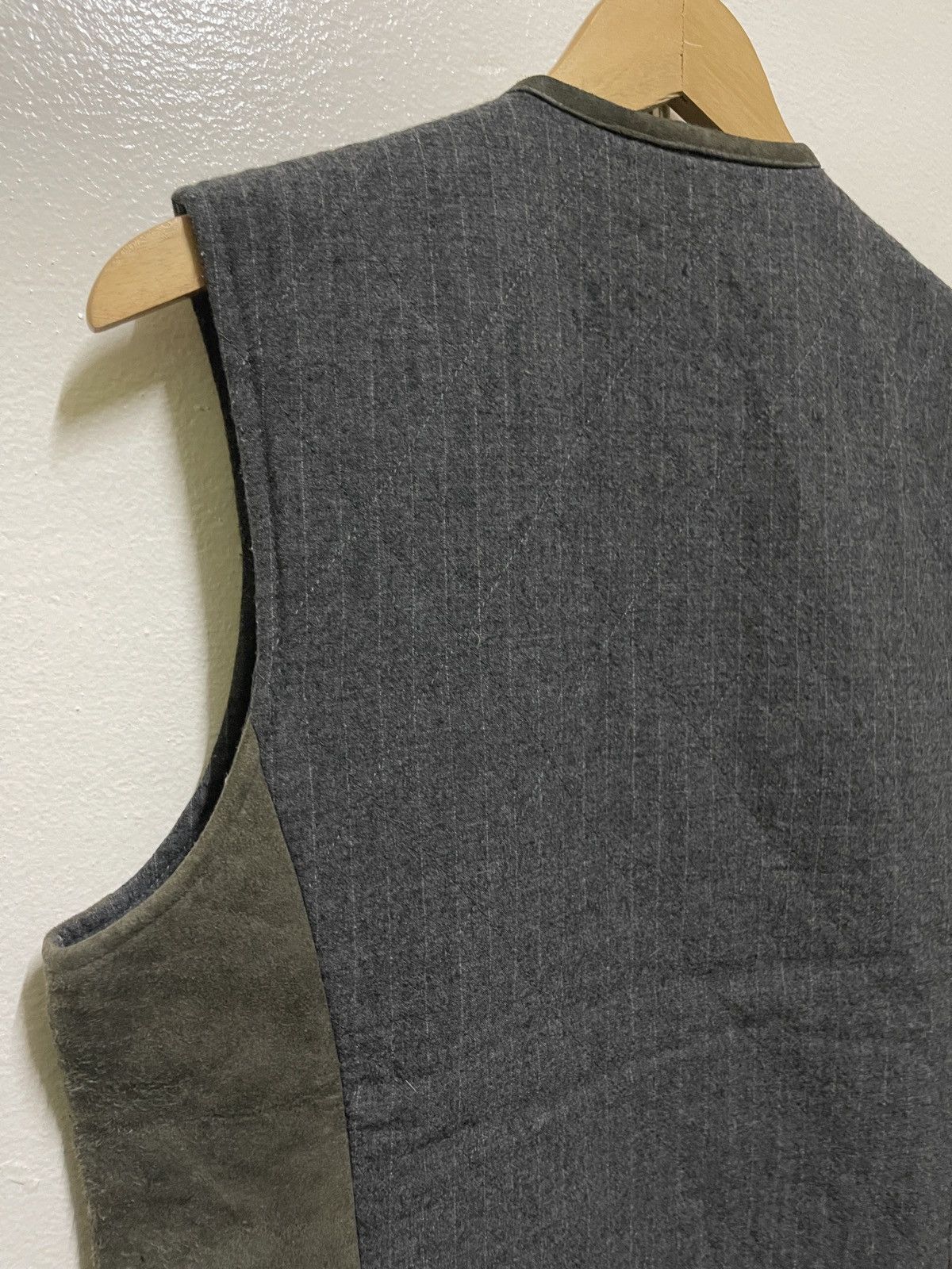 Japanese Brand Dhyana Wool Stripe Leather Switch Quilted Vest Size US XL / EU 56 / 4 - 7 Thumbnail