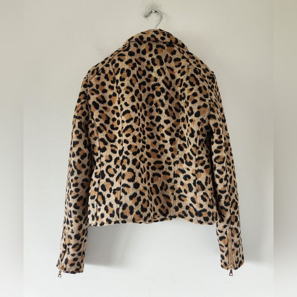 Ann Taylor ANN TAYLOR | Animal Print Moto Jacket Wool Sz XS Size XS / US 0-2 / IT 36-38 - 4 Thumbnail