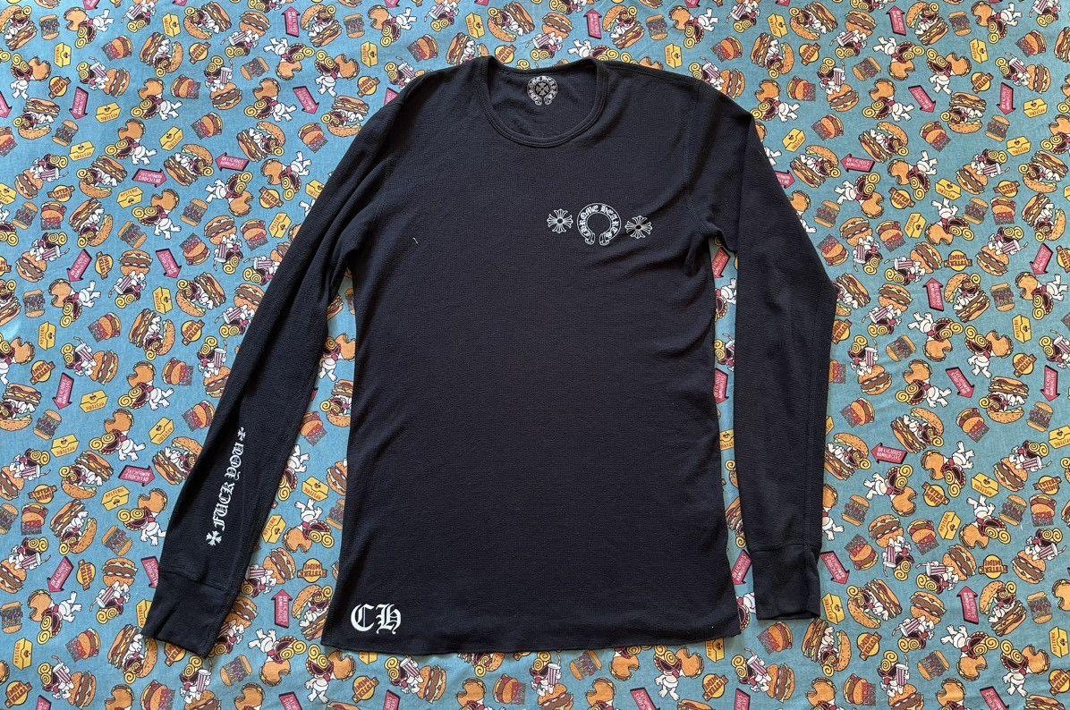image of Chrome Hearts Horse Shoe Fuck You Thermal Tshirt in Black, Men's (Size Medium)