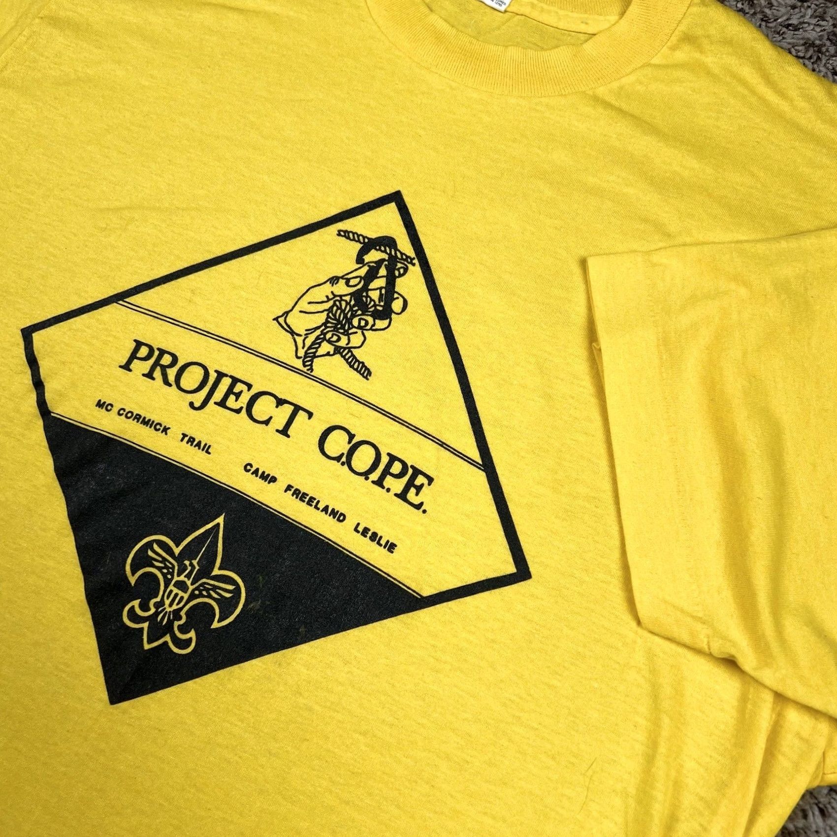 Vintage VINTAGE 80s Boy Scout Project Cope Graphic Single Stitch T-Shirt Large Made USA Shirt Mens Yellow Cotton Polyester Graphic Print 80s Vintage Size US L / EU 52-54 / 3 - 4 Thumbnail