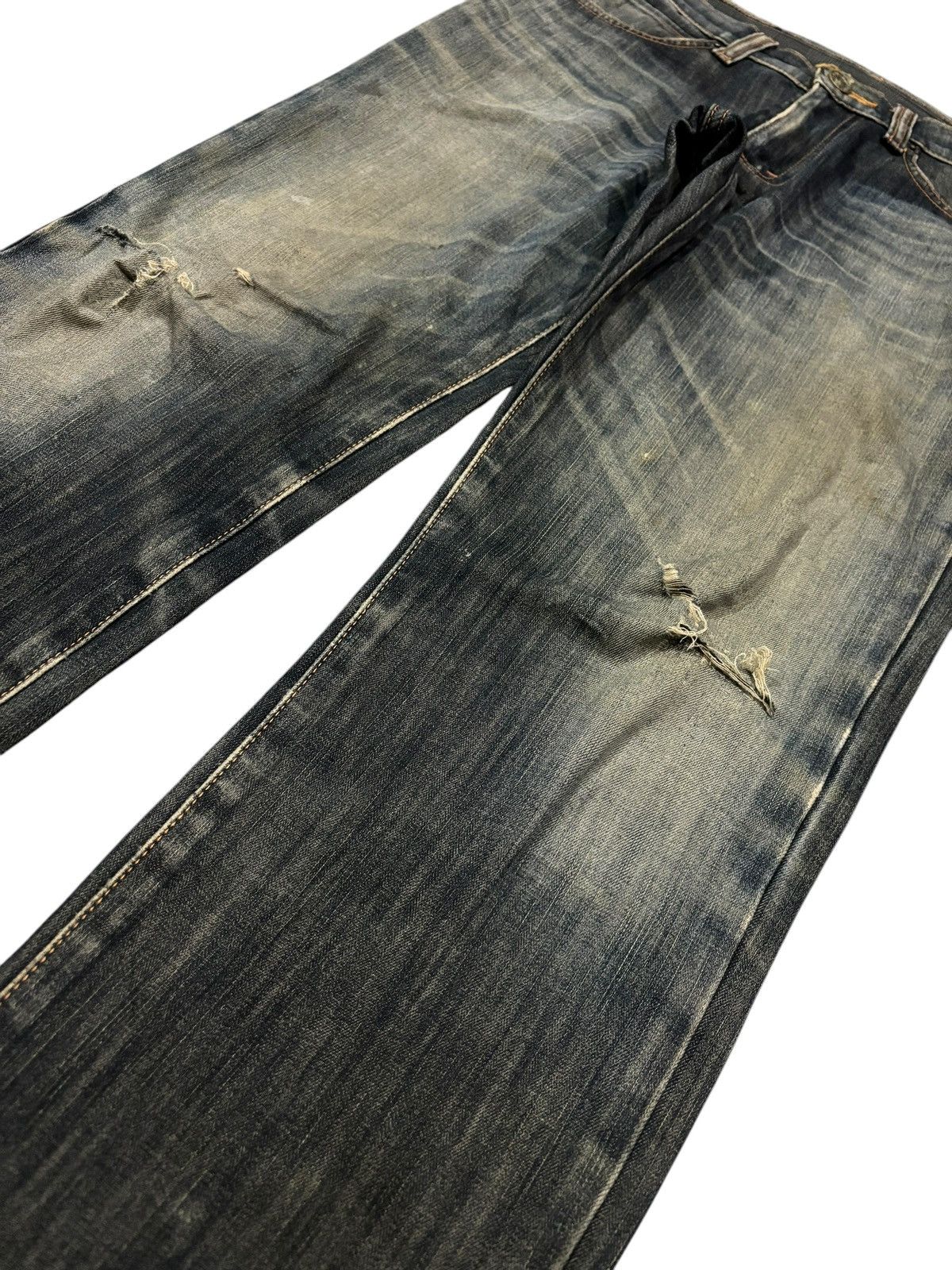 Edwin × Seditionaries Vtg Y2k Edwin 503 Wild Fire Distressed Straight Cut Jeans Size US 31 - 3 Thumbnail