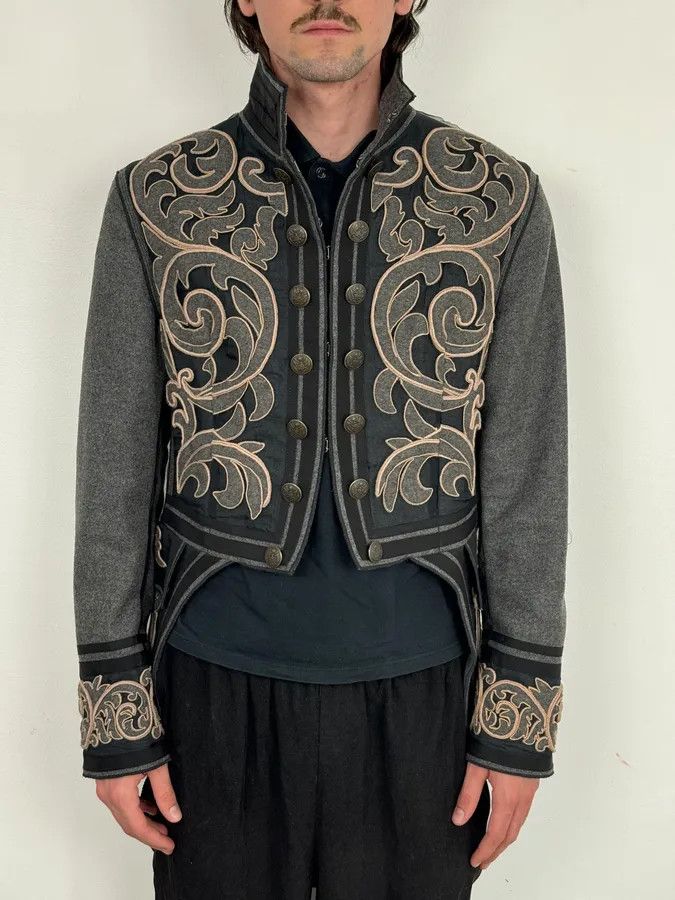 Dolce & Gabbana AW2009 Dolce & Gabbana Grey Wool Baroque Embroidered Officer Jacket Size 42R - 2 Thumbnail