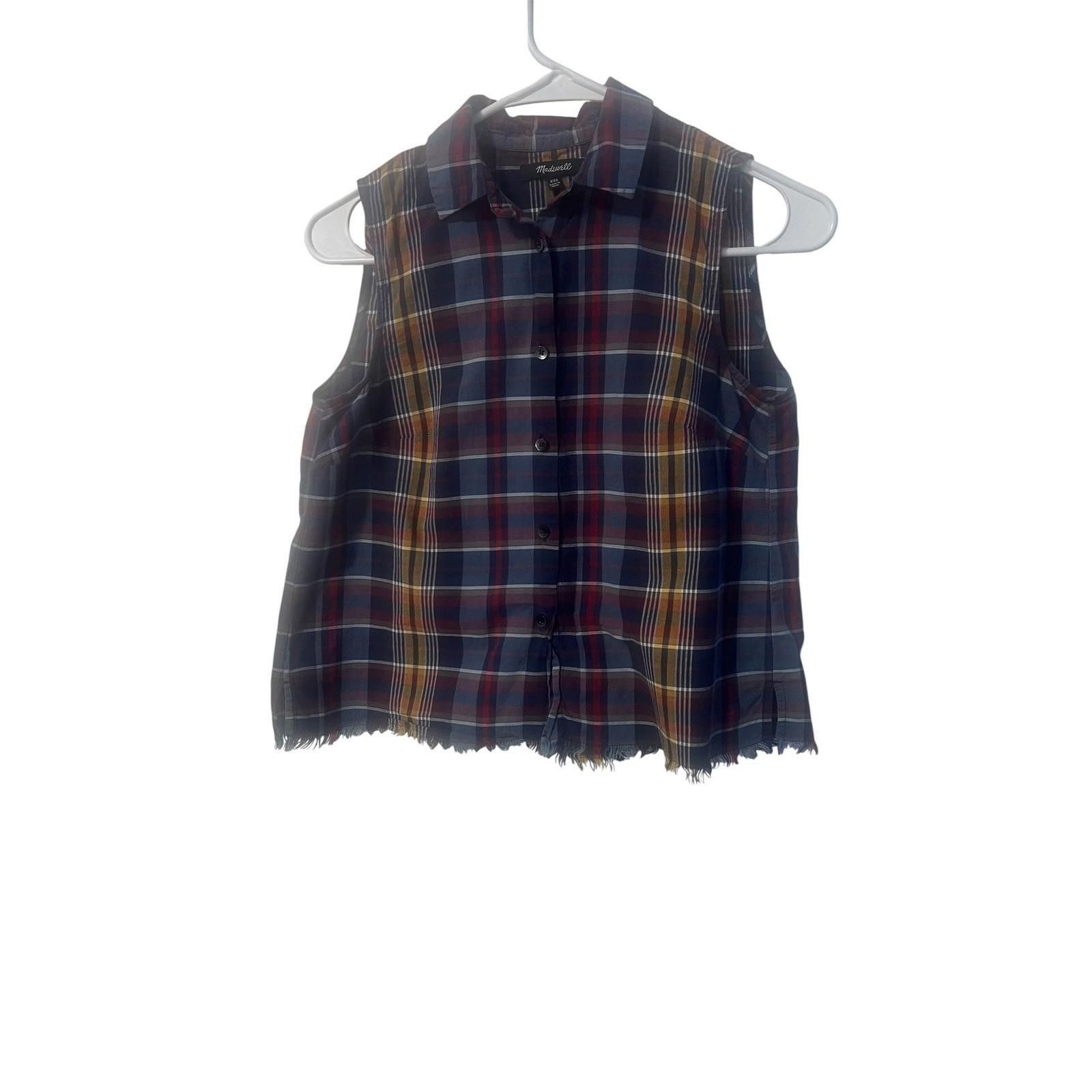 Madewell Madewell Plaid Sleeveless Top Frayed Hem Button Down XXS Size XXS / US 00 / IT 34 - 2 Thumbnail