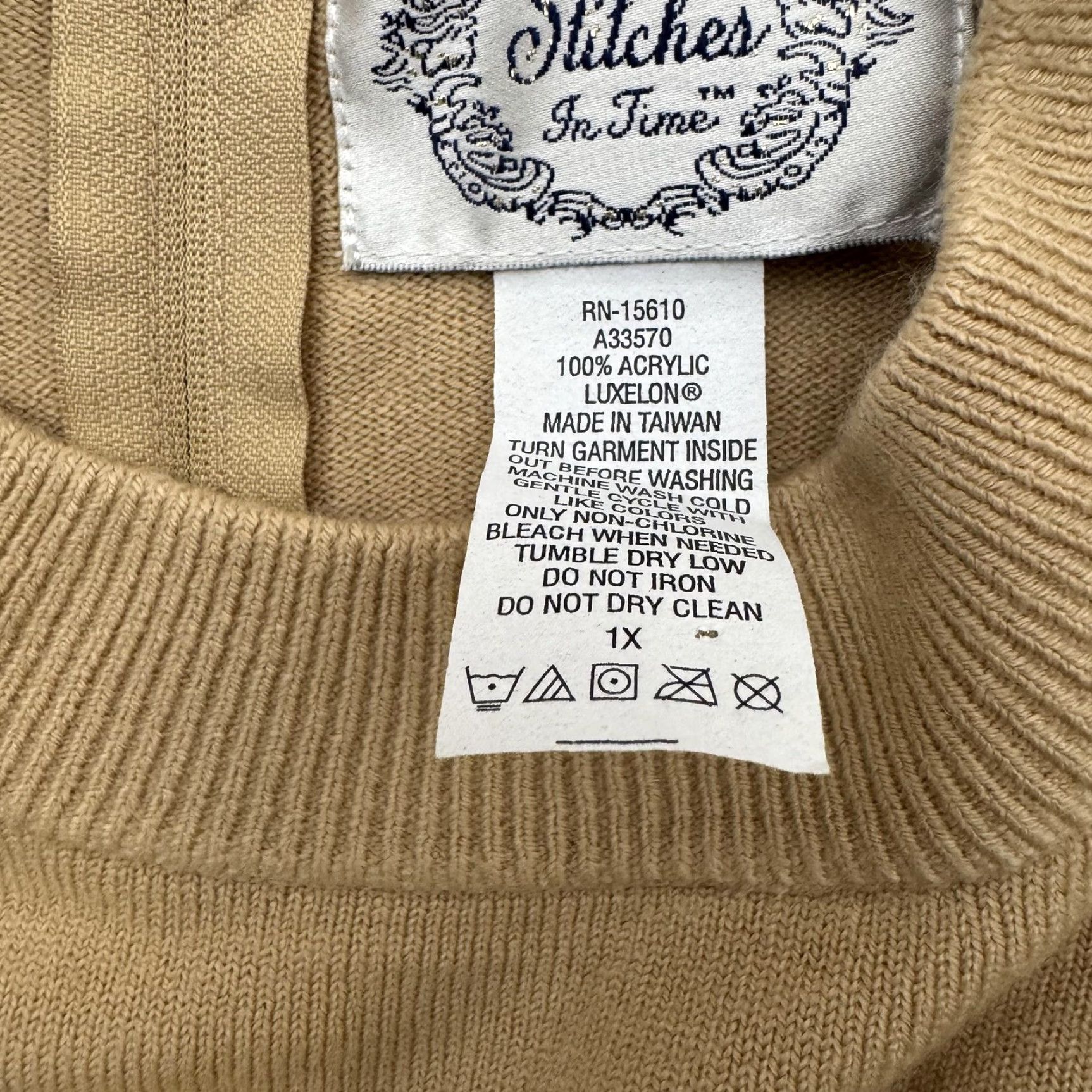 Vintage VINTAGE Stitches In Time Sweater 1X Plus Beige Knit Raglan Sleeve Mock Neck Zipper Pullover Womens Size XL / US 12-14 / IT 48-50 - 6 Thumbnail