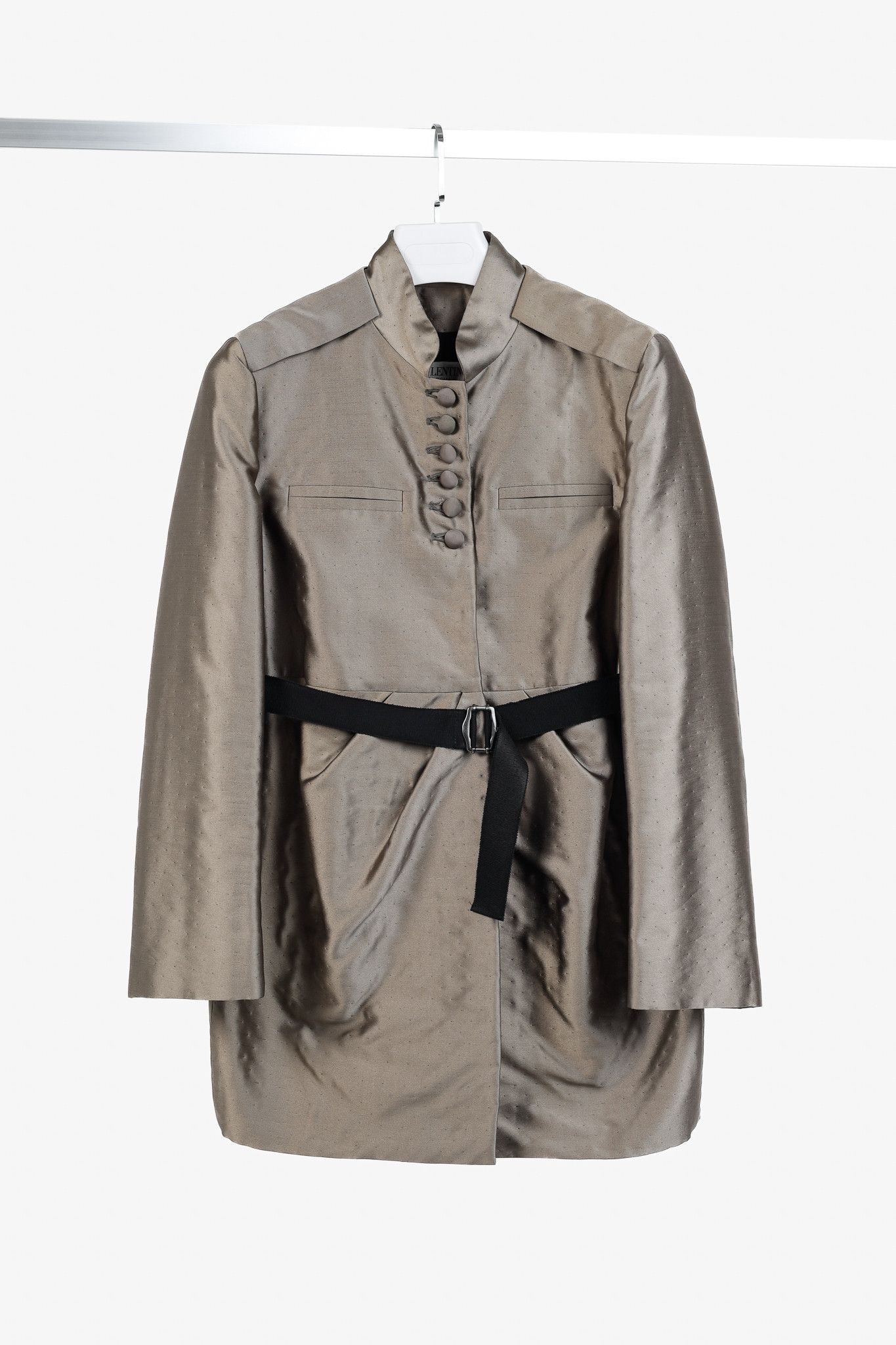 Valentino Valentino Pewter Wool-Satin Belted Military-Style Coat Size M / US 6-8 / IT 42-44 - 1 Thumbnail