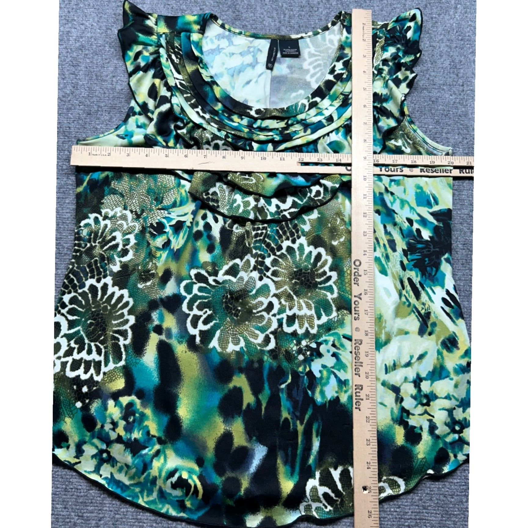 Vintage New Directions Blouse Womens L Sleeveless Ruffle Floral Print Stretch Top Size L / US 10 / IT 46 - 6 Thumbnail