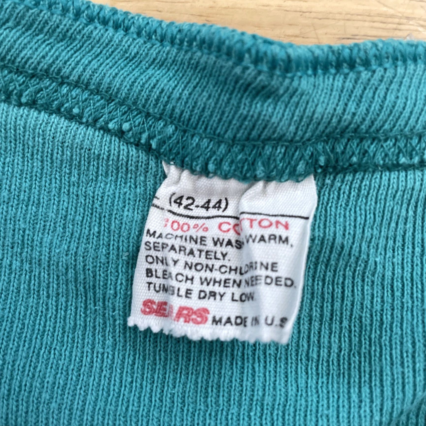 Sears VINTAGE Sears Henley Shirt Men L Aqua Teal Blue 70s Retro Western Knit 42" Chest Long Sleeve T-Shirt Mens Size US L / EU 52-54 / 3 - 4 Thumbnail