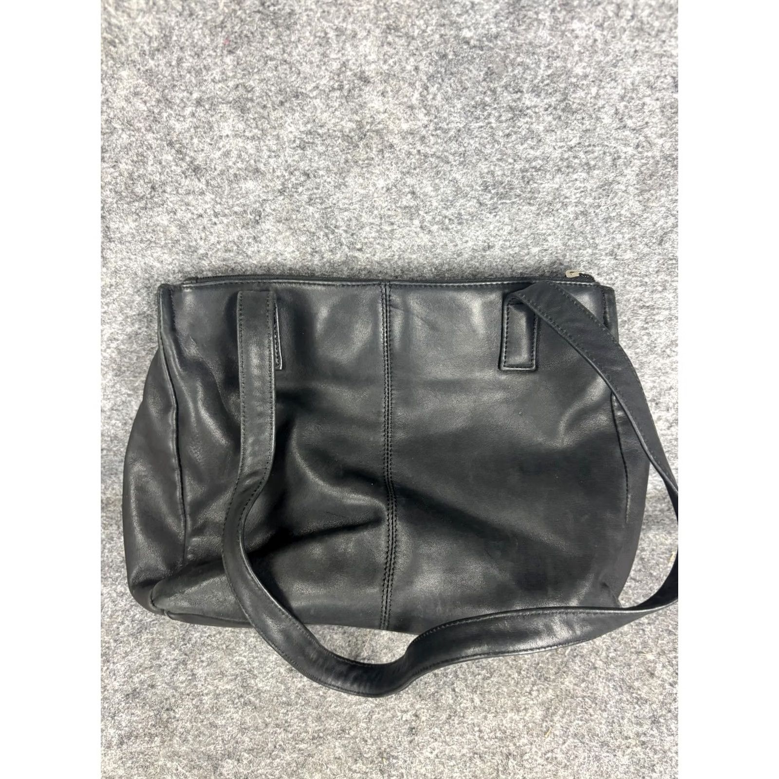Vintage STONE MOUNTAIN Leather Shoulder Bag Tote Womens Black Zip Pockets Organizer Large Size ONE SIZE - 3 Thumbnail