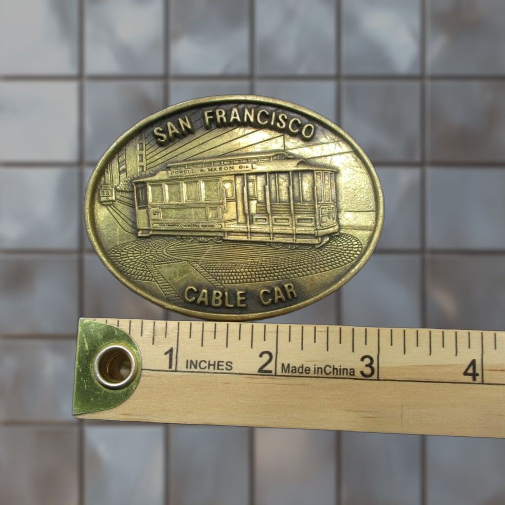 Vintage VINTAGE Sunset Brass San Francisco Cable Car Solid Brass Belt Buckle Made In USA Belt Buckle Ladies? (adjusted) Size ONE SIZE - 1 Thumbnail