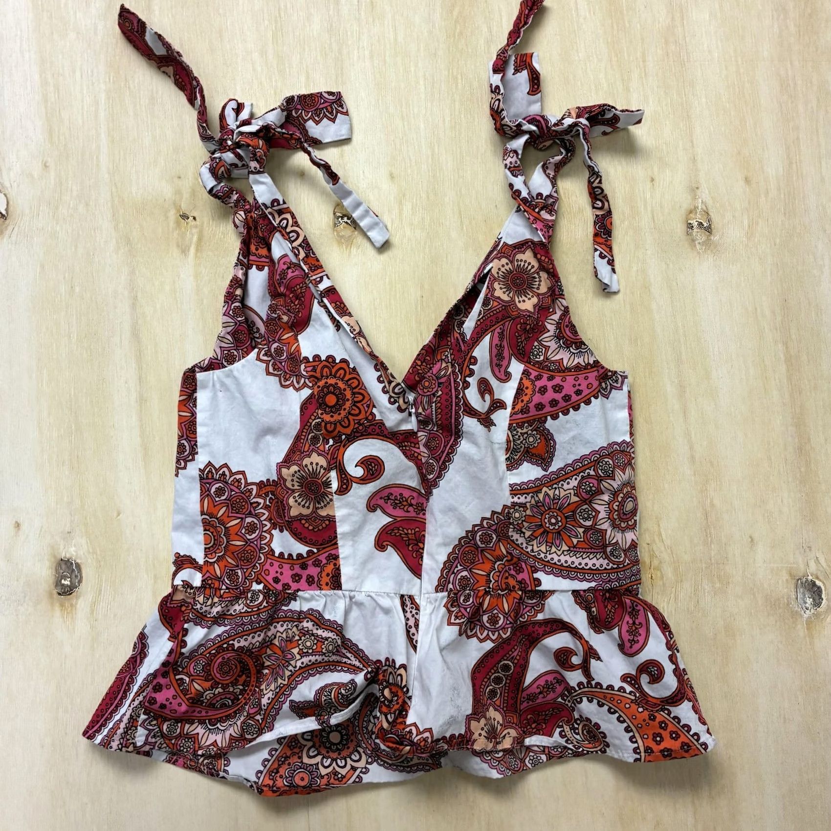 Express Express Tank Top Womens XS Multicolor Paisley Camisole V Neck Peplum Tie Strap Tank Top Cami Sleeveless Size XS / US 0-2 / IT 36-38 - 6 Thumbnail