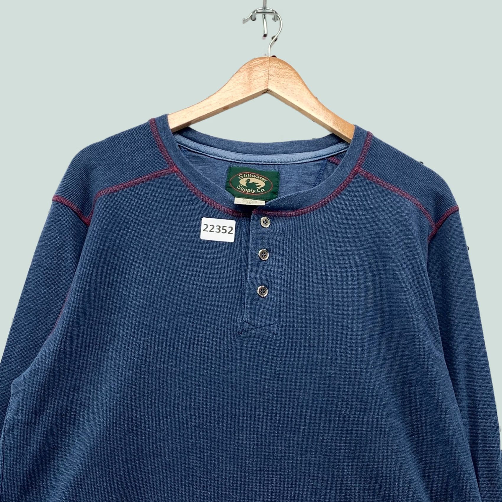 Vintage Stillwater Supply Co Henley Shirt Large Blue Long Sleeve Button Mens 21.5x30 Size US L / EU 52-54 / 3 - 1 Thumbnail
