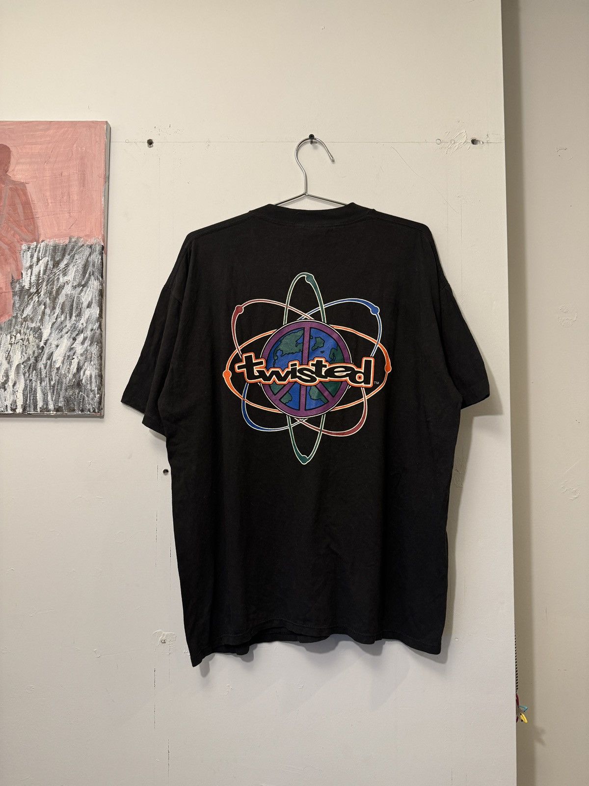 image of Jnco x Vintage 90's Twisted Planet Earth Logo Tee Shirt in Black, Men's (Size XL)