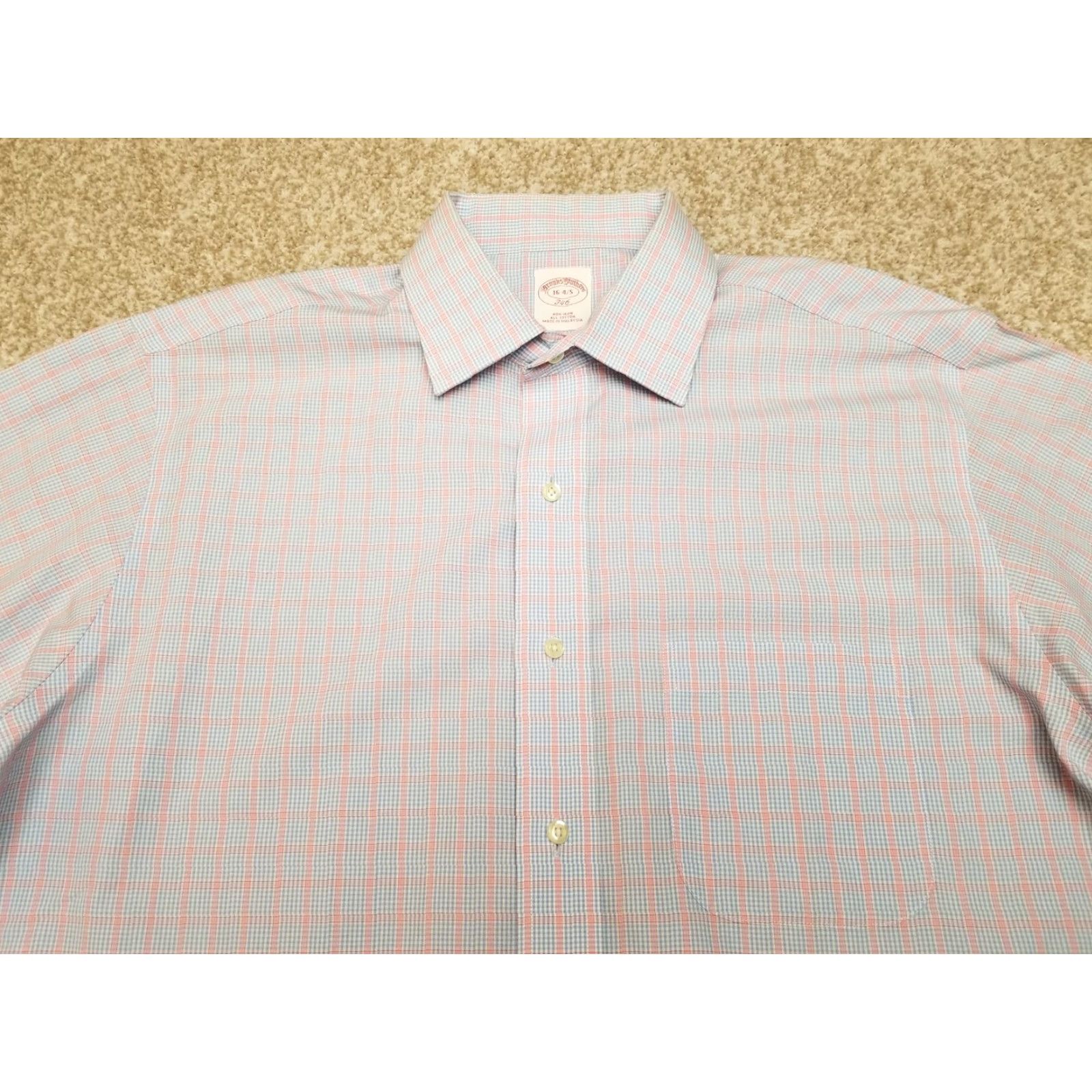 Brooks Brothers Brooks Brothers Shirt Mens 16.5 Blue Pink Check 100% Cotton Long Sleeve Casual Button-Up Shirt Mens Regular Size US XL / EU 56 / 4 - 2 Thumbnail