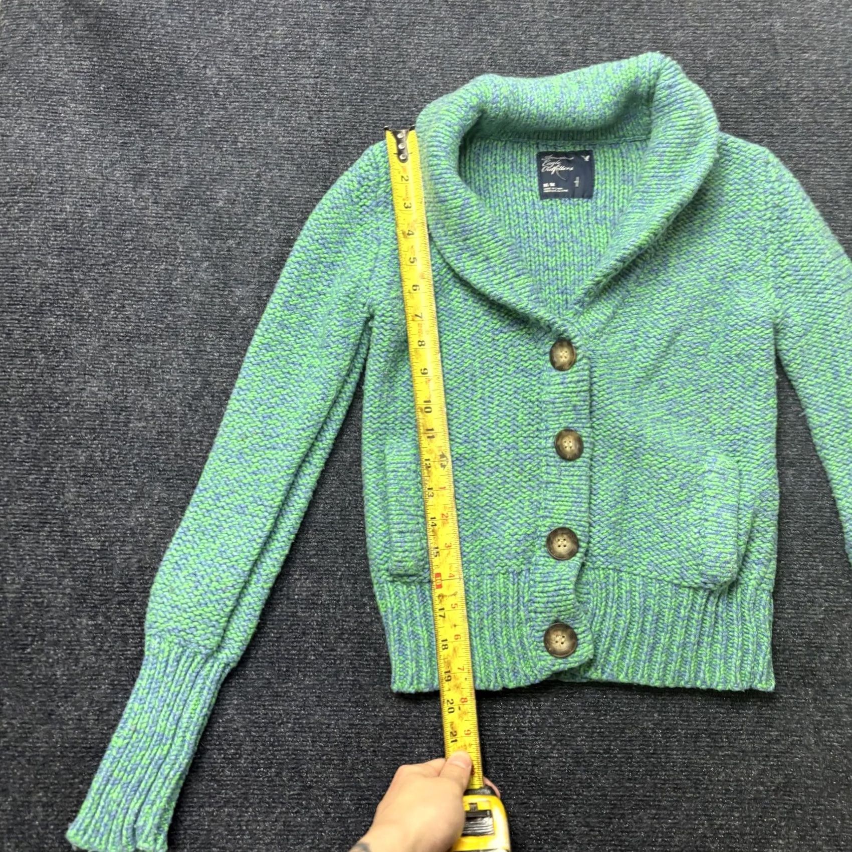 American Eagle Outfitters VINTAGE American Eagle Outfitters Cardigan Sweater Womens Med Green Shawl Knit Size M / US 6-8 / IT 42-44 - 3 Thumbnail