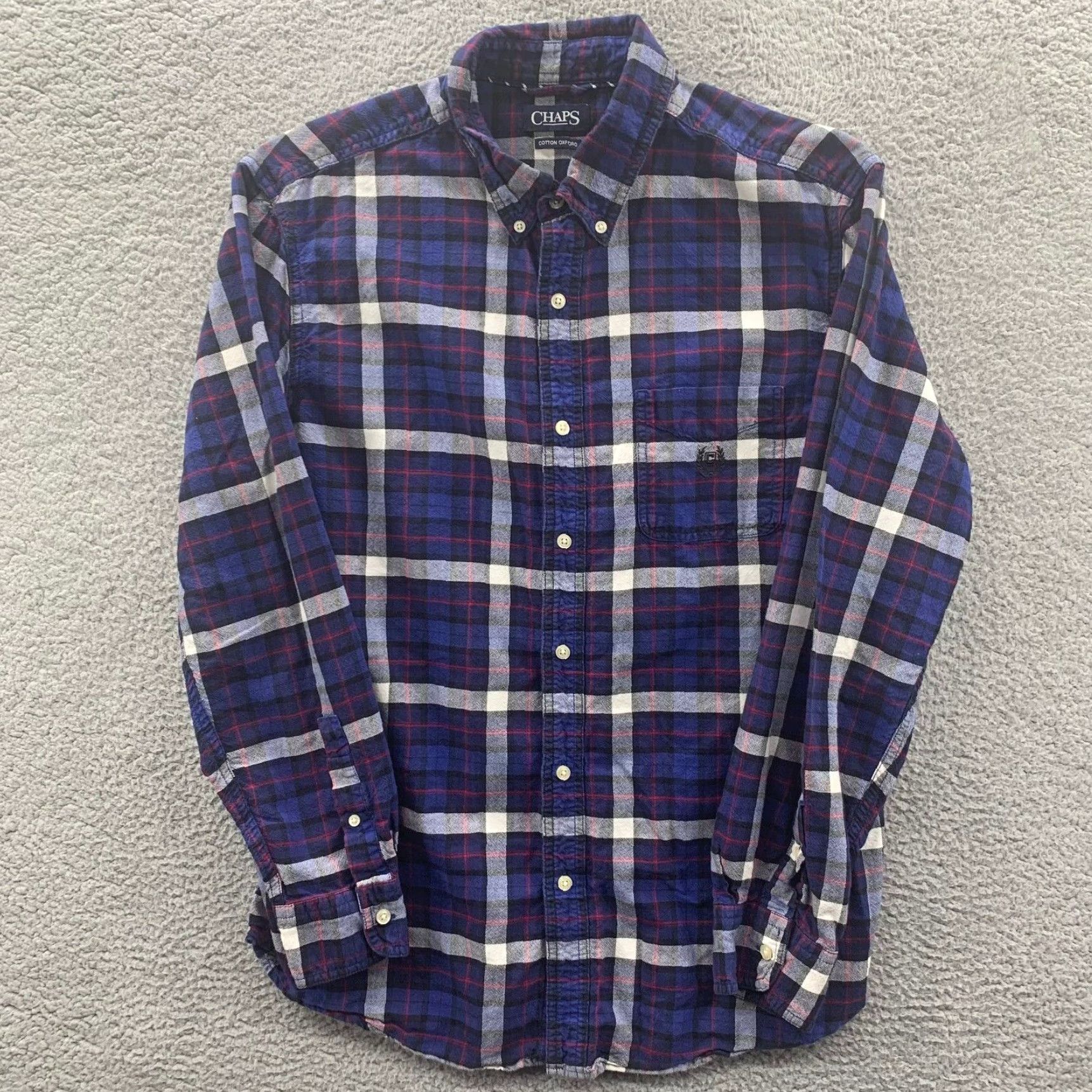 Chaps Mens Extra Large Plaid Flannel Button Down Long Sleeve Oxford Shirt in Blue and Red CHAPS XL Grailed