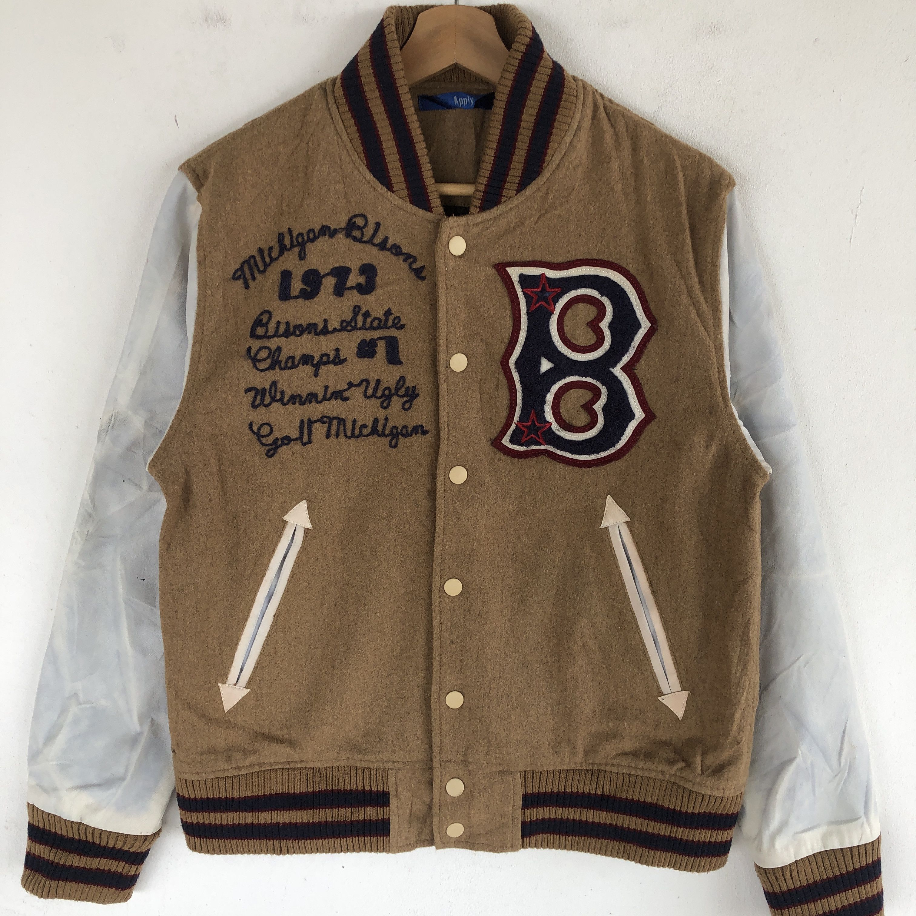 Japanese Brand × Vintage Vintage Apply Varsity Jackets Letterman Leather Wool Jacket Size M / US 6-8 / IT 42-44 - 3 Thumbnail