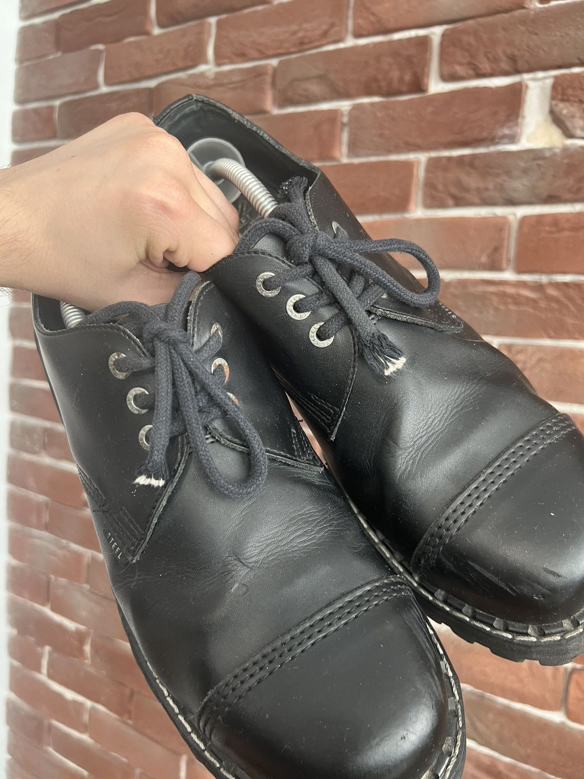 Leather Rare Vintage Steel Avant Garde Platform Derby Leather Boots Size US 12.5 / EU 45-46 - 4 Thumbnail
