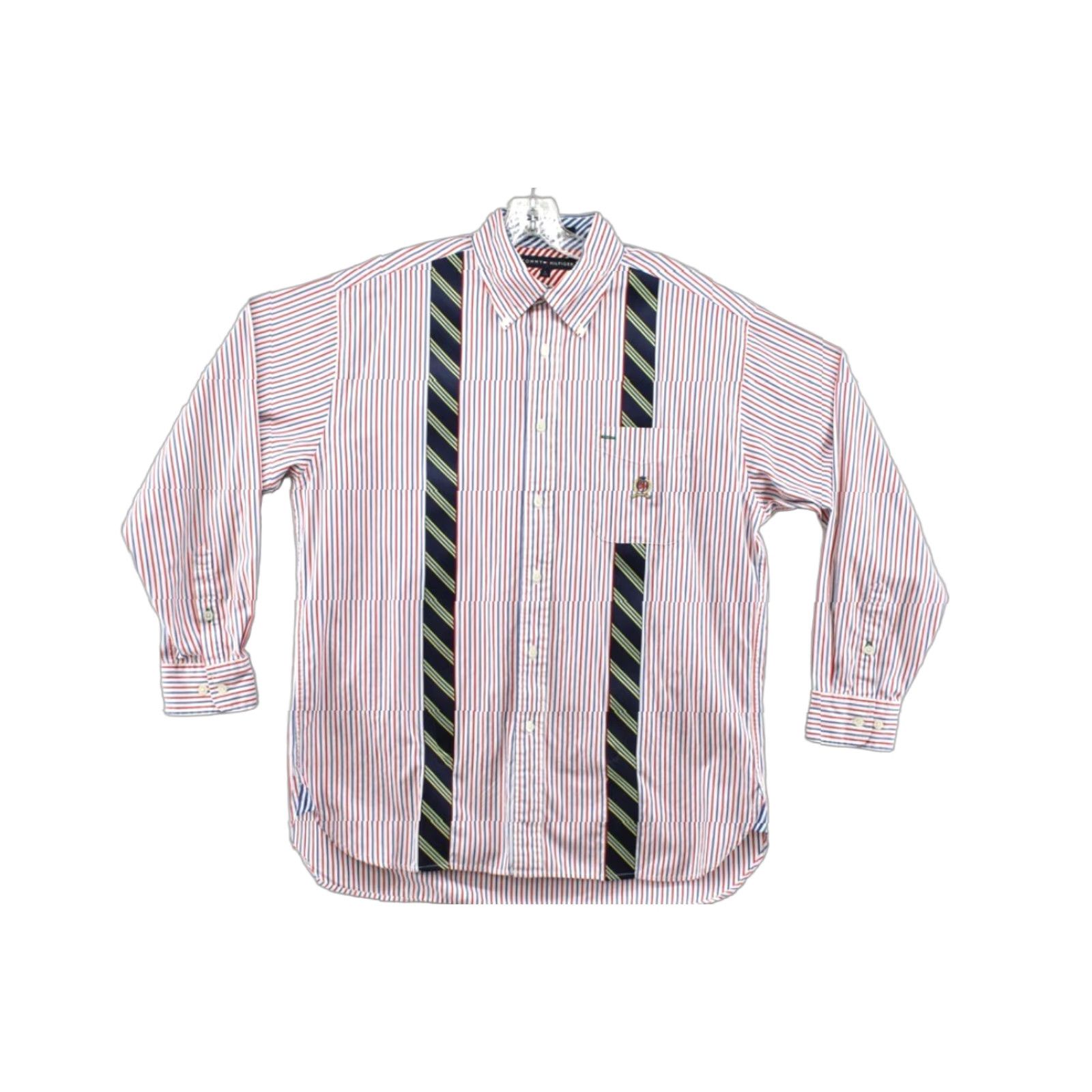 Tommy Hilfiger VINTAGE Tommy Hilfiger Y2K Shirt Men's Large Red Blue Stripes Crest Preppy Party Size US L / EU 52-54 / 3 - 1 Thumbnail