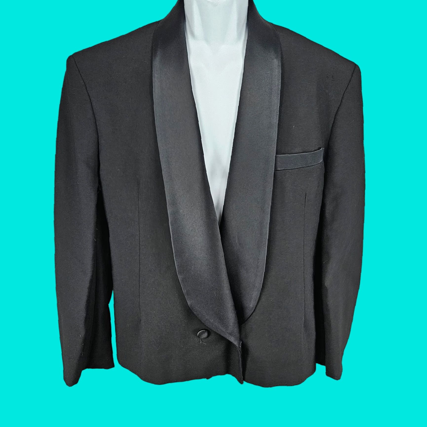 VTG Raffinati Formal Black Double Breasted Satin Shawl Tuxedo Suit Jacket US 42R Mens Jacket VenTless Shawl Lapel