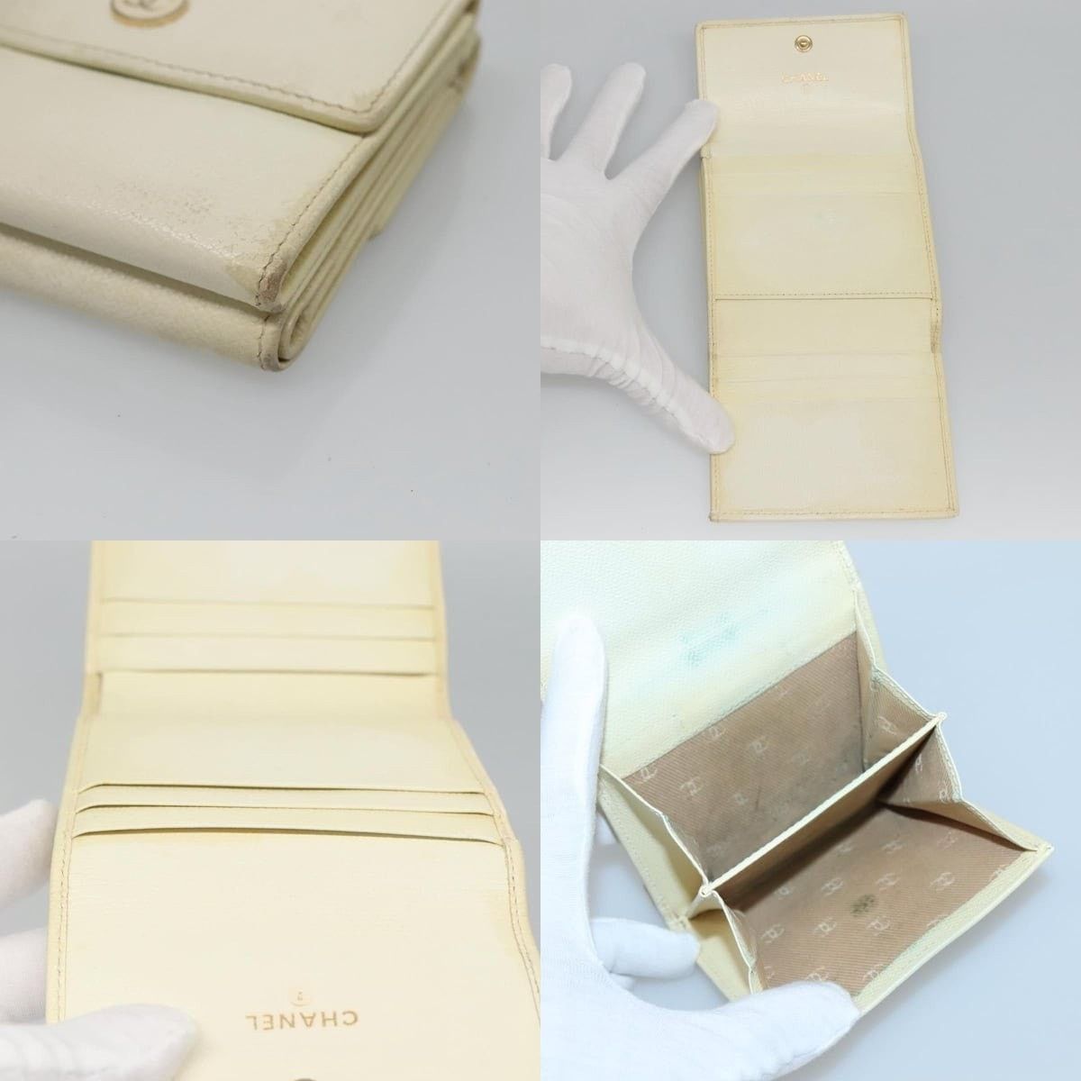 Chanel Chanel Bifold Wallet Leather White Gold CC Size ONE SIZE - 4 Thumbnail