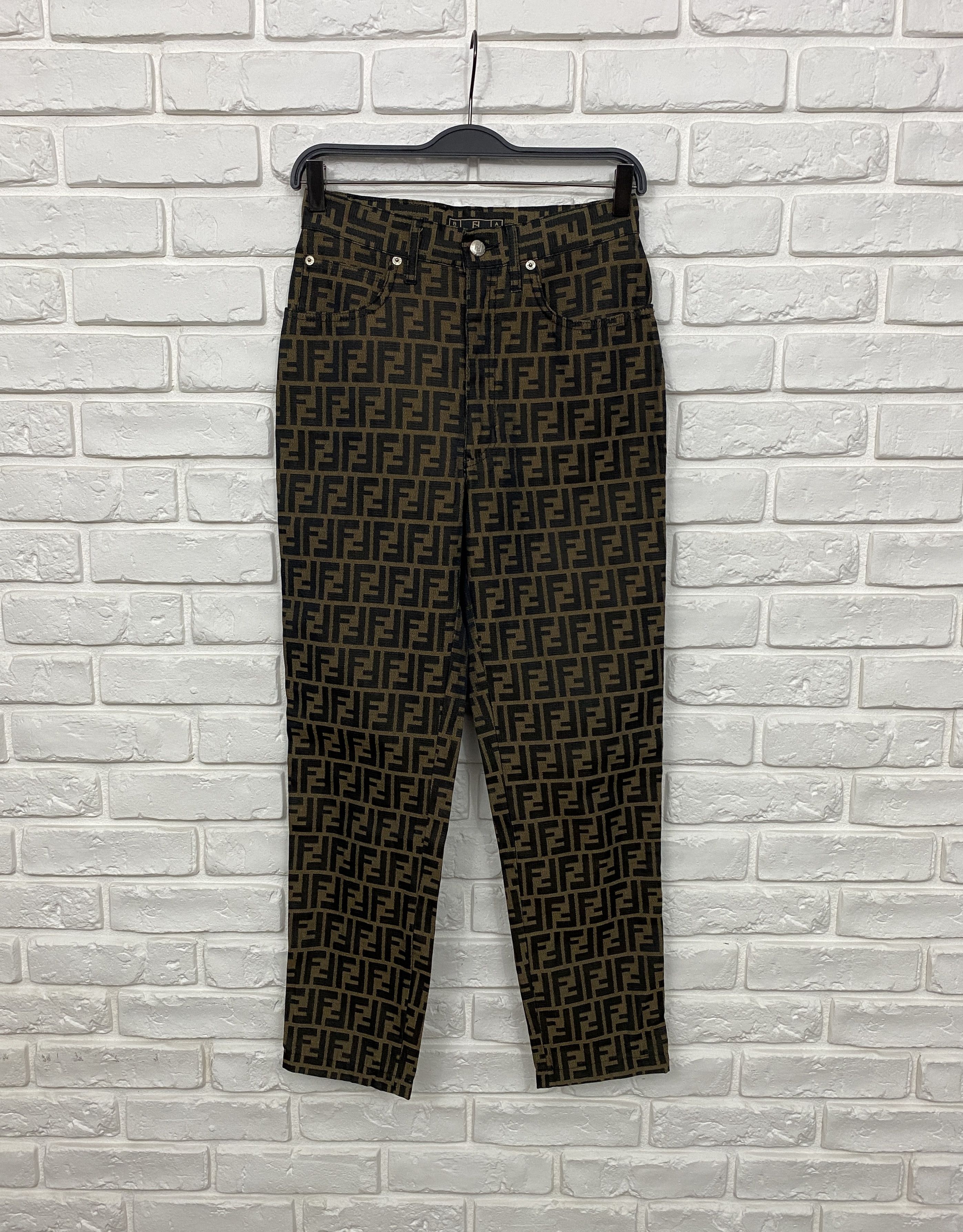 image of Fendi Roma Ff Zucca Monogram High Waisted Pants Size It 42 in Brown, Women's