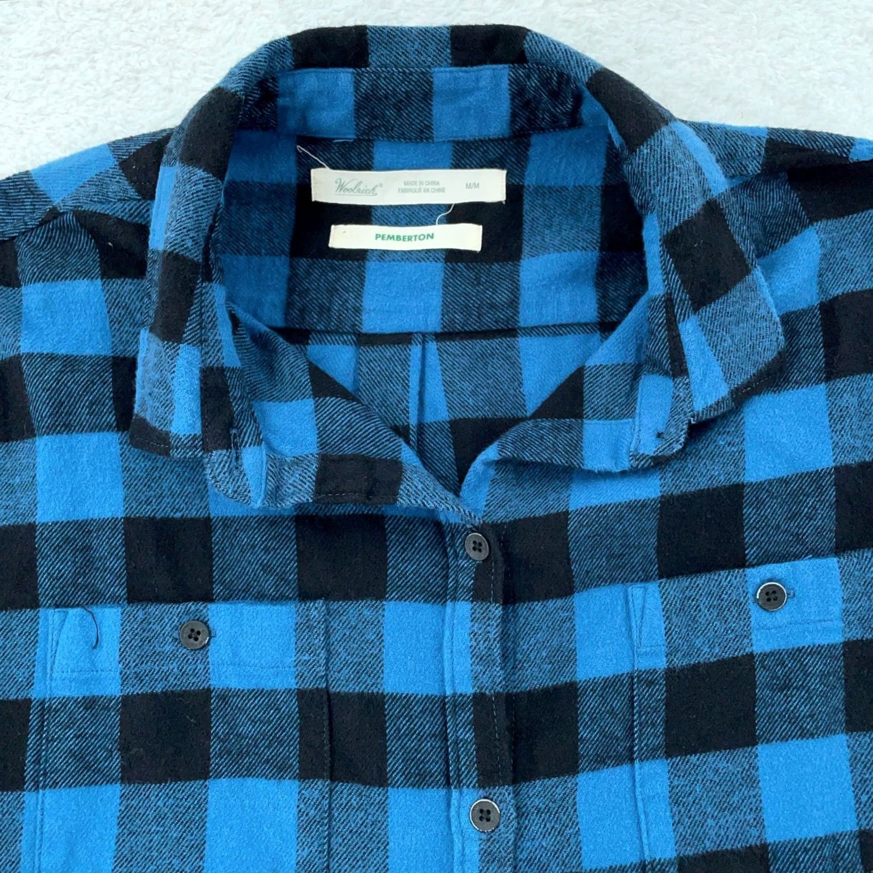 Vintage Woolrich Flannel Shirt Mens Medium Blue Black Buffalo Plaid Collared Button Up Size US M / EU 48-50 / 2 - 2 Thumbnail