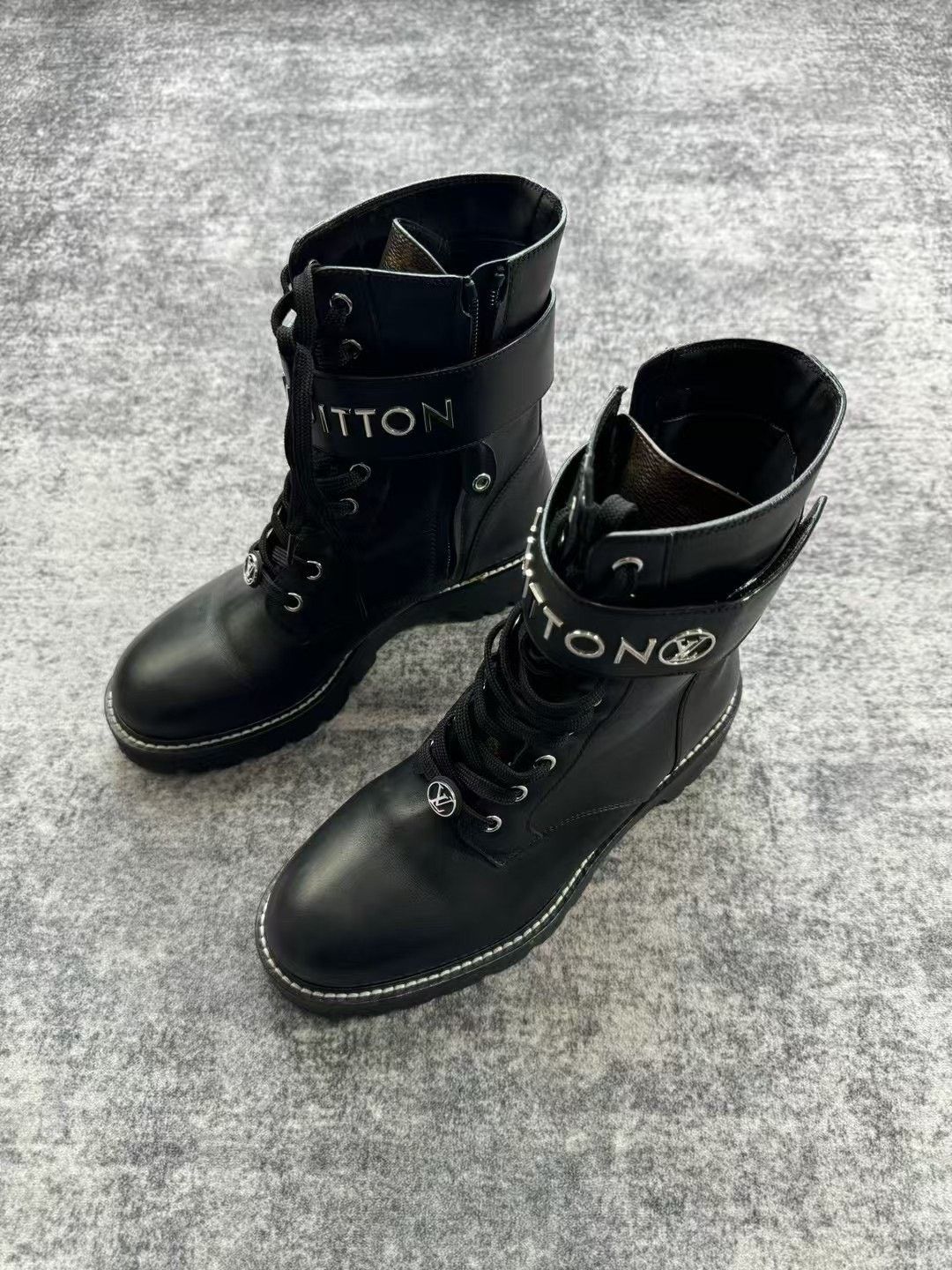 Louis Vuitton Louis Vuitton Black Silver Logo Martin Boots Size US 7.5 / IT 37.5 - 1 Thumbnail