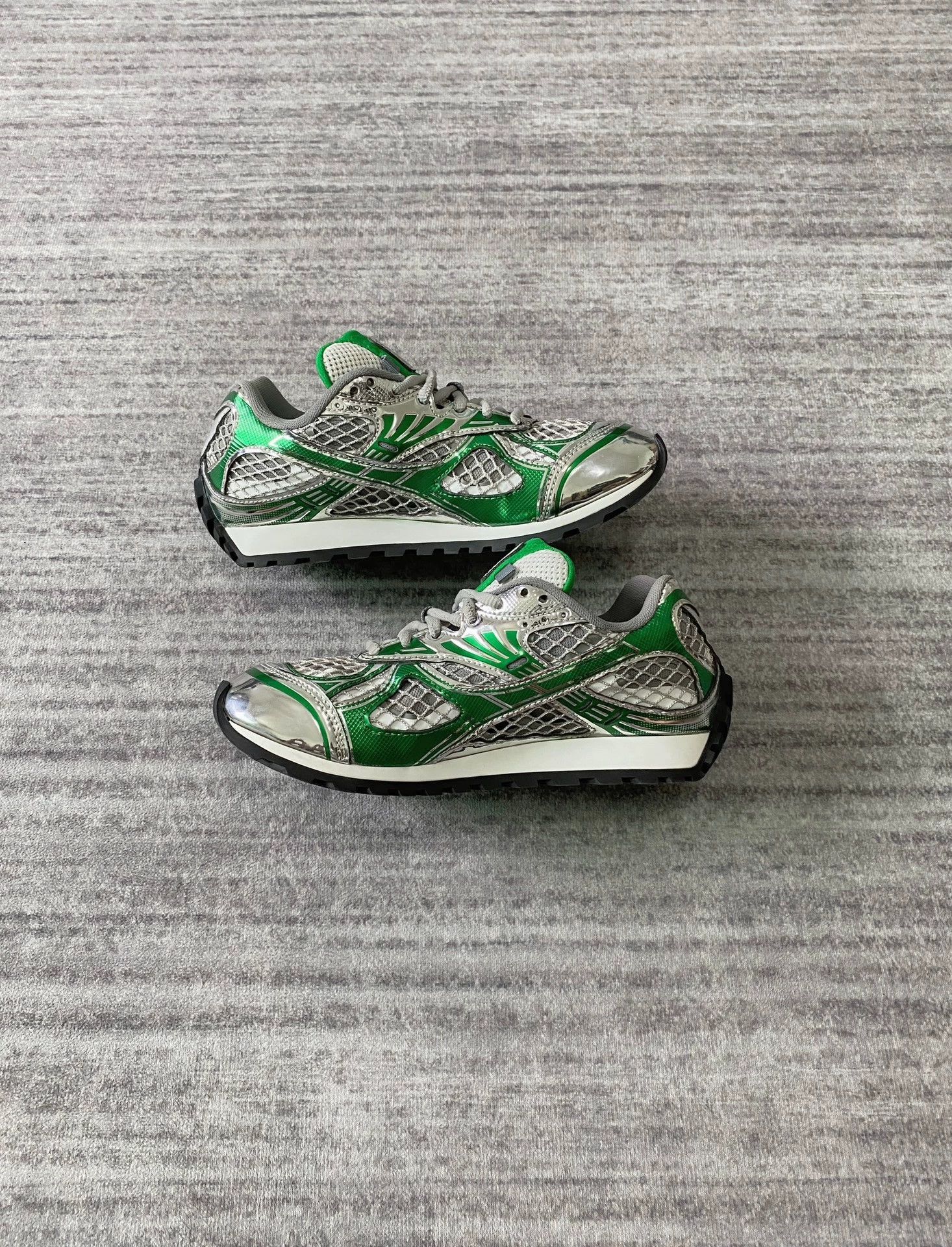 Bottega Veneta BV Orbit Green Silver Retro Running Shoe Women's 37 Size US 6.5 / IT 36.5 - 4 Thumbnail