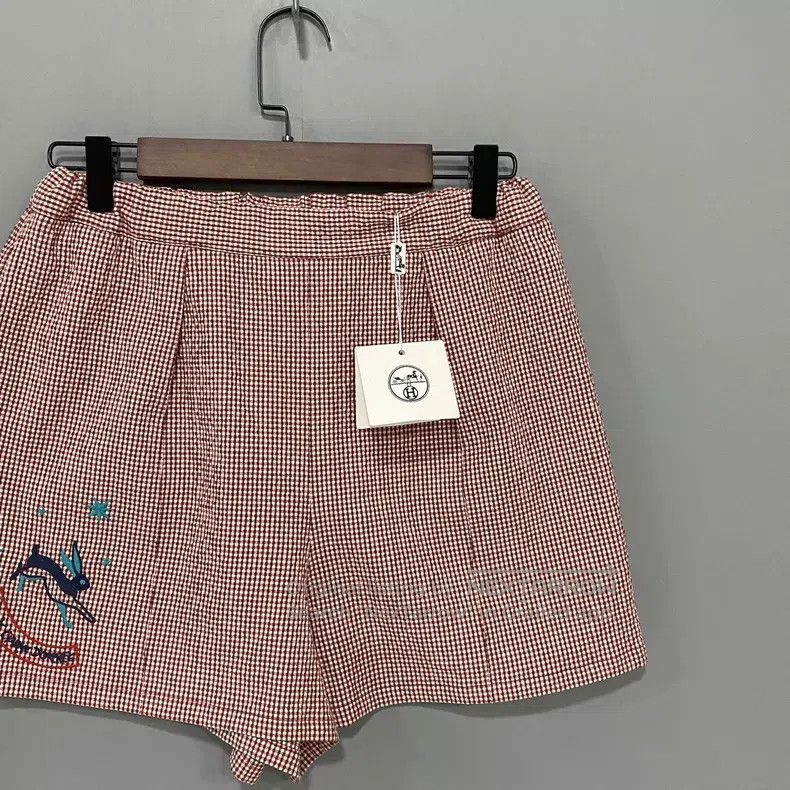 Hermes Hermes Red Mountain Plaid Embroidered Short Pants Size 42" / US 20 - 2 Thumbnail