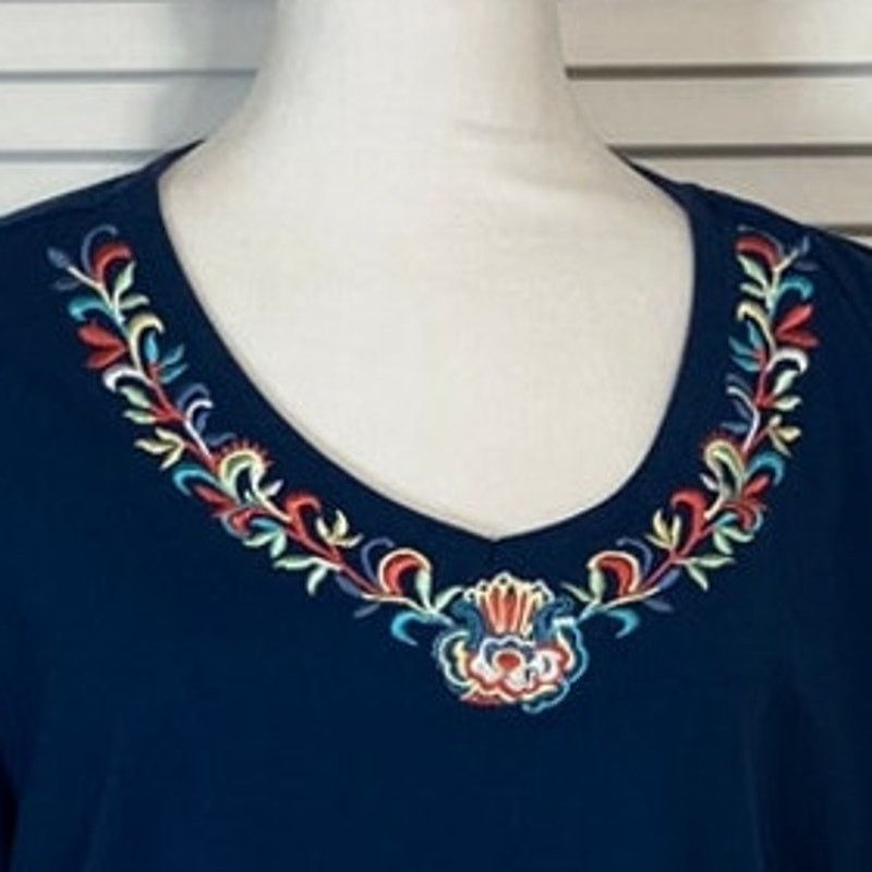 Blair Blair Vintage Navy Blue Floral Embroidered Blouse 2XL Size XXL / US 16-18 / IT 52-54 - 2 Thumbnail