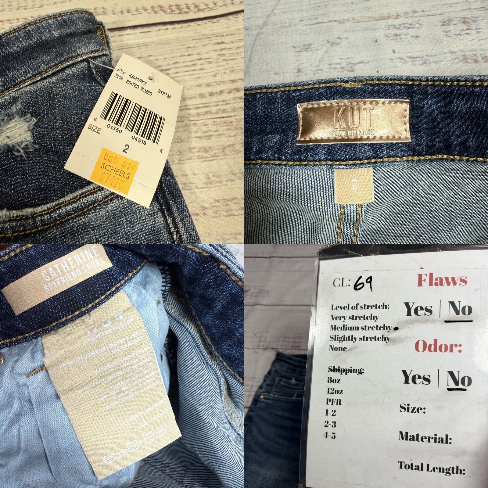 Vintage KUT from The Kloth Catherine Boyfriend Shorts Cuffed Distressed Blue Women 2 NWT Size 26" / US 2 / IT 38 - 8 Thumbnail
