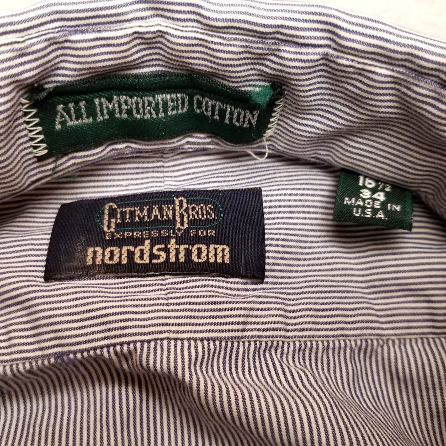 Nordstrom Gitmann Brothers Shirt Mens 16.5 34 Blue Striped 100% Cotton Button Long Sleeve Size US XL / EU 56 / 4 - 3 Thumbnail