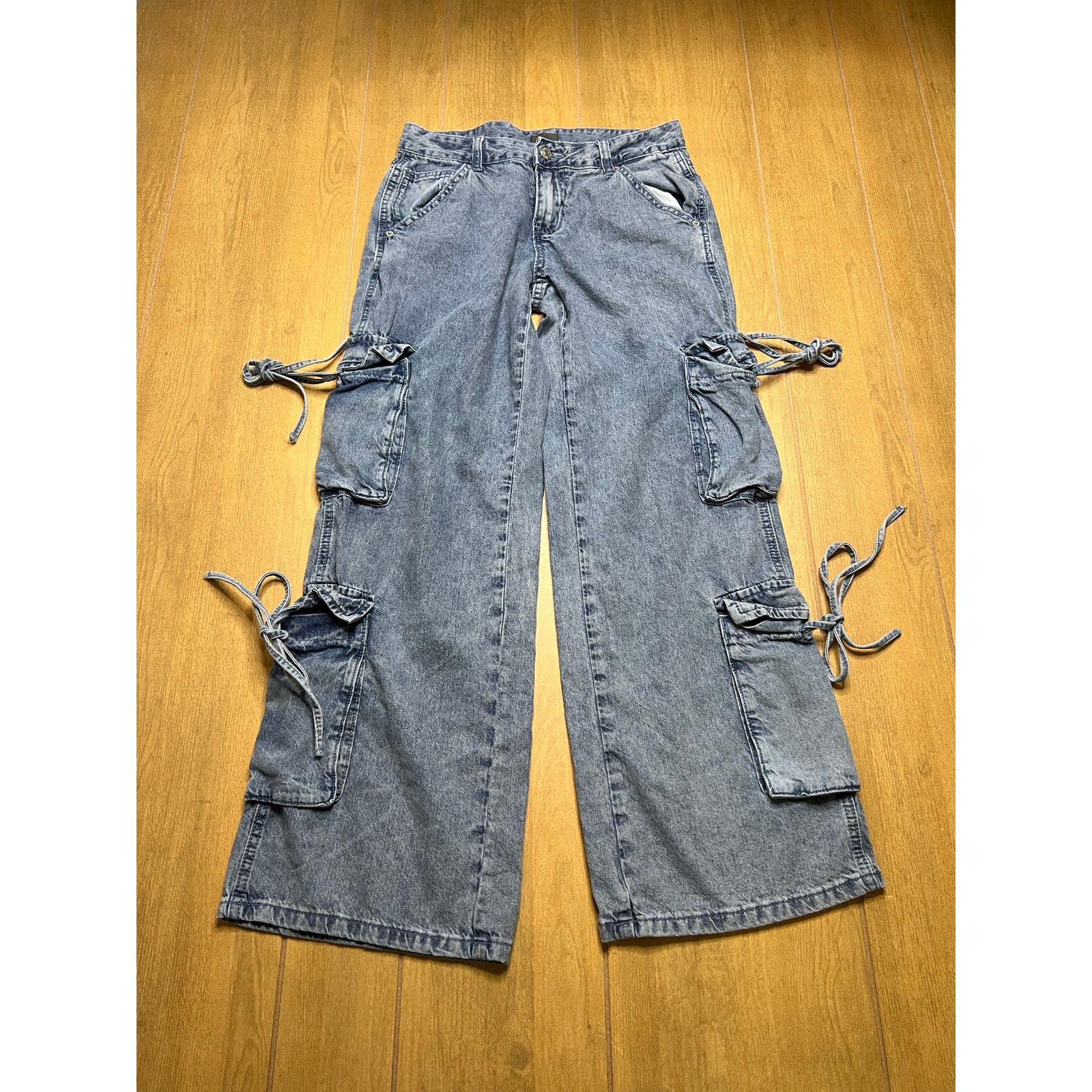 Vintage Simple Society Womens Cargo Jeans Wide Leg Y2K Baggy 5/27 Size 27" / US 4 / IT 40 - 1 Thumbnail
