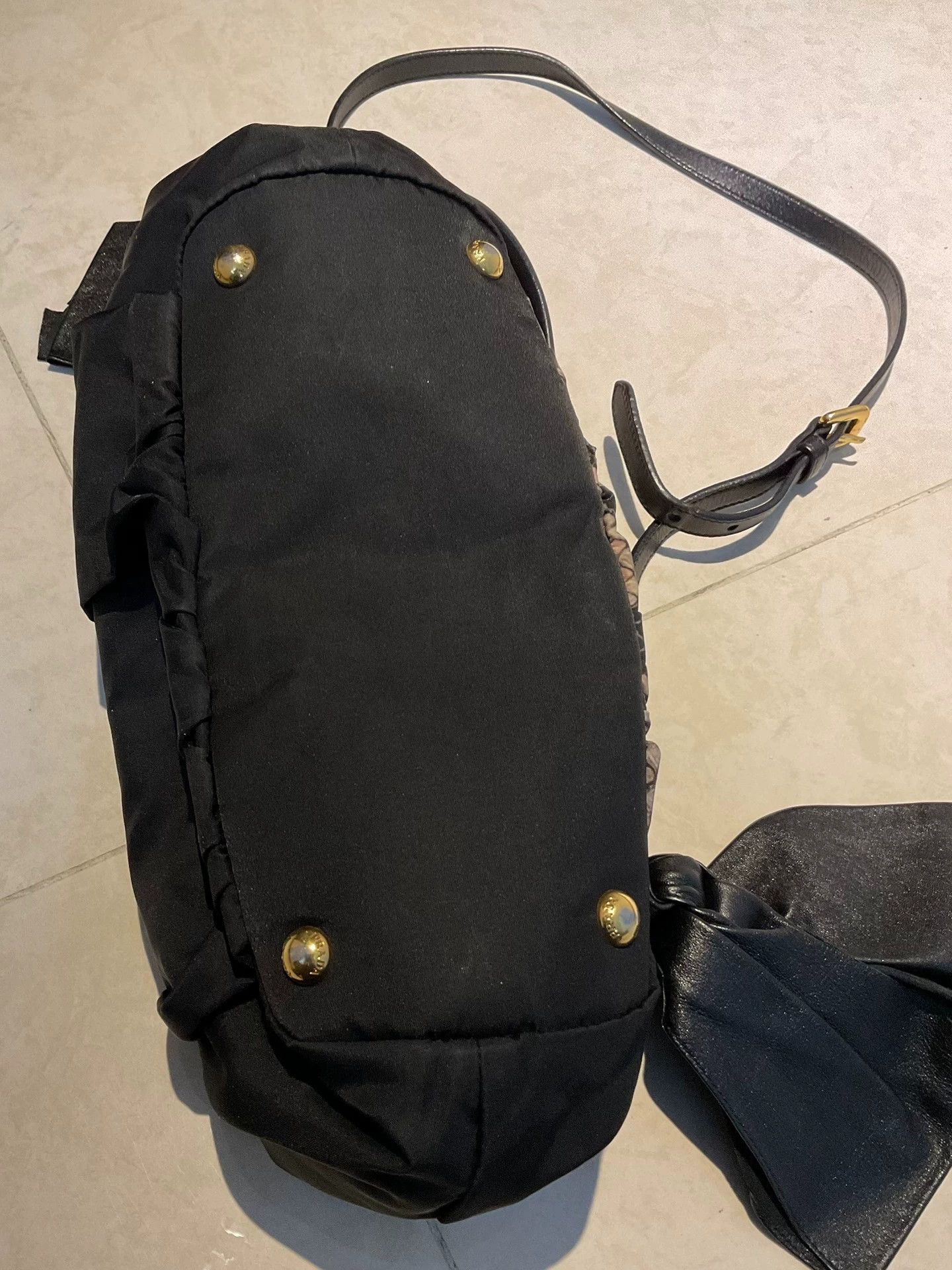 Prada Prada Gaufre Snake Nylon-Leather Crossbody Black Gold Size ONE SIZE - 4 Thumbnail
