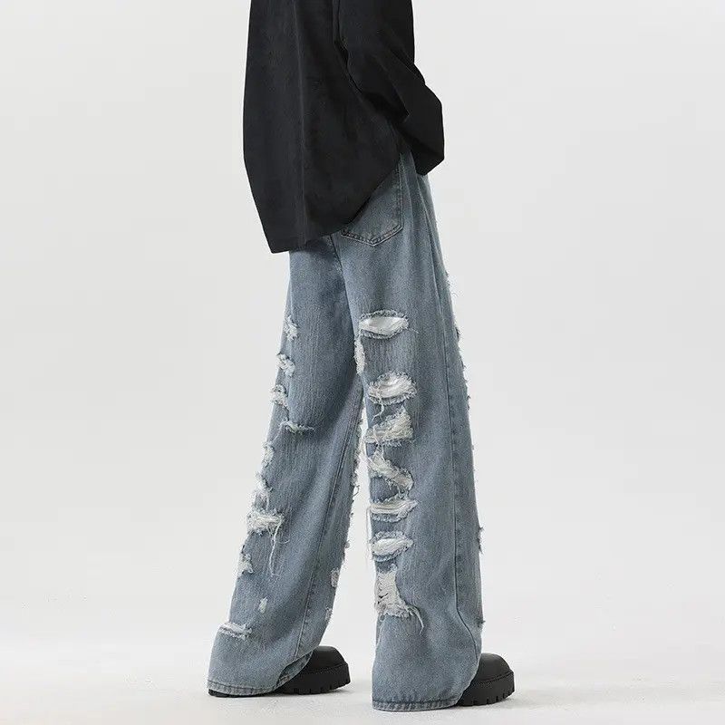 Japanese Brand × Jean Retro loose wide leg fringed ripped jeans Size US 30 / EU 46 - 5 Thumbnail