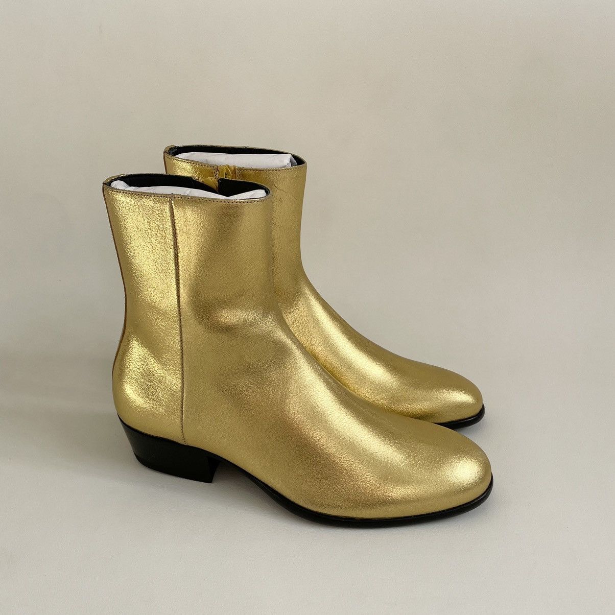 Maison Margiela S/S 17 Cuban Heel 'Gold Leather' Boots Size US 8 / EU 41 - 4 Thumbnail