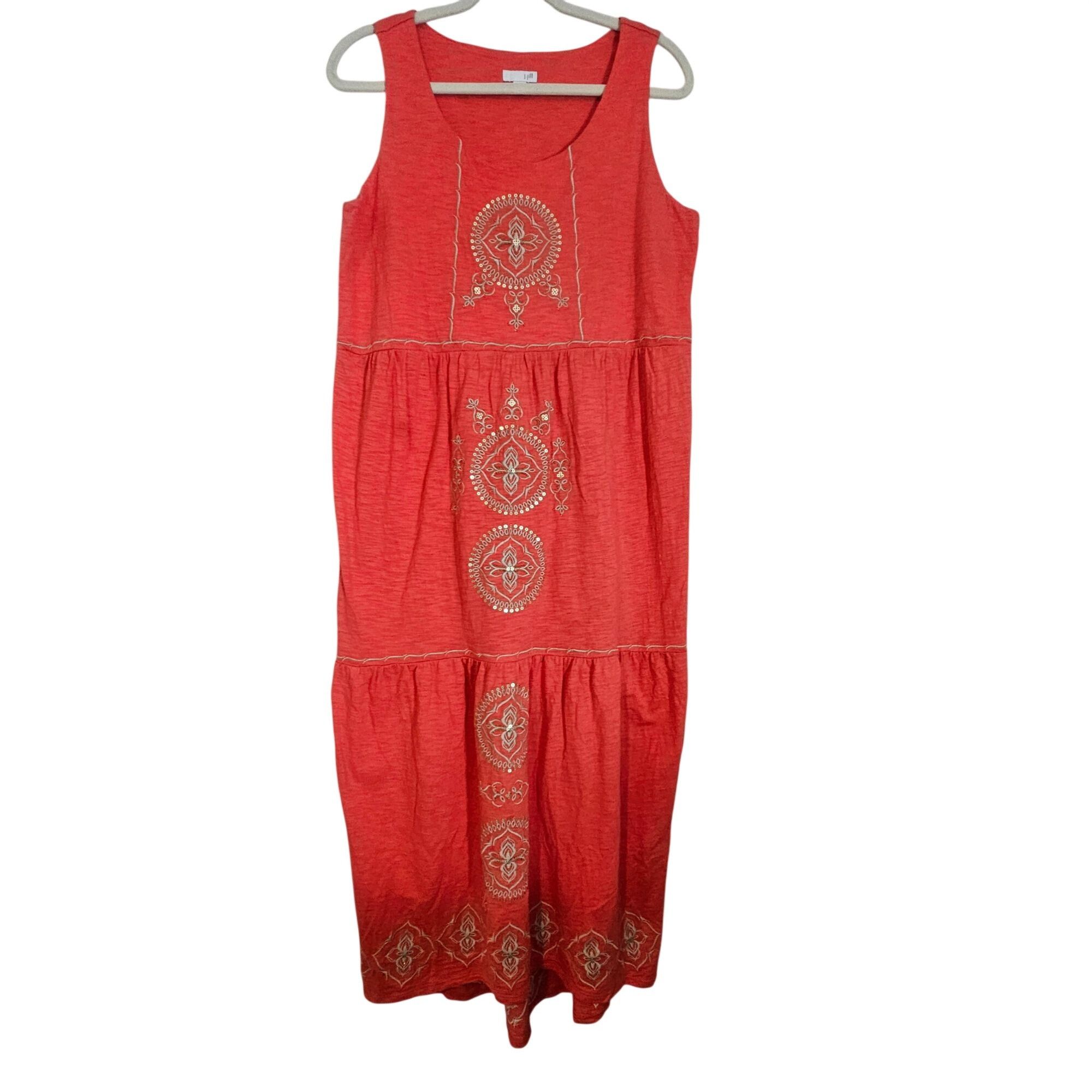 J. Jill J. Jill Women Midi Dress Red M Modal Rayon Boho Cottagecore Size M / US 6-8 / IT 42-44 - 2 Thumbnail