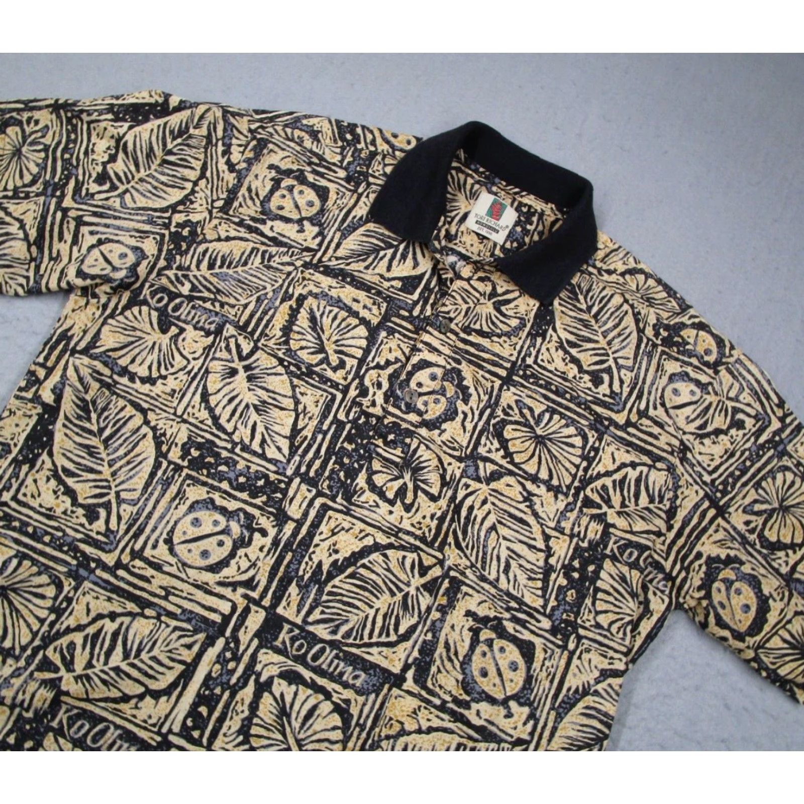 Tori Richard Tori Richard Shirt Men M Black Floral Button-Up Knit Short Sleeve Polo Hawaiian Classic Garden 70s 80s 90s Cal-Flower USA Made Mens Size US M / EU 48-50 / 2 - 2 Thumbnail