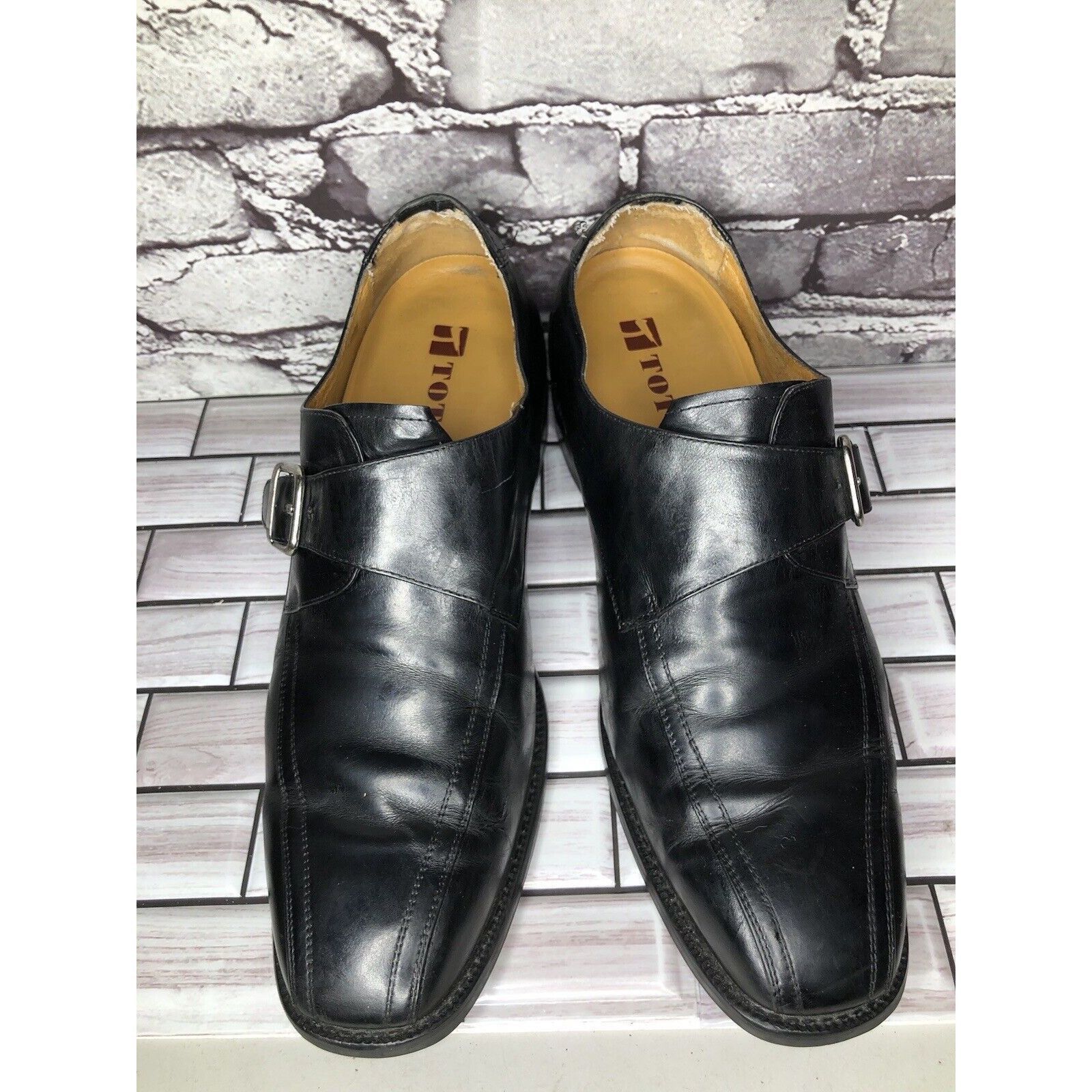 Koto Toto Black Leather Monk Buckle Strap Loafers Dress Shoes Men Size US 10.5 / EU 43-44 - 2 Thumbnail