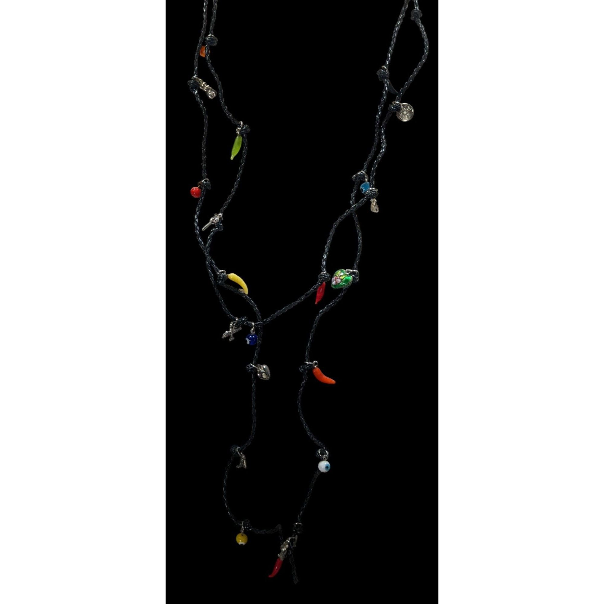Other Vintage Glass And Metal Charm Necklace On Black Braided Cord Size ONE SIZE - 2 Thumbnail