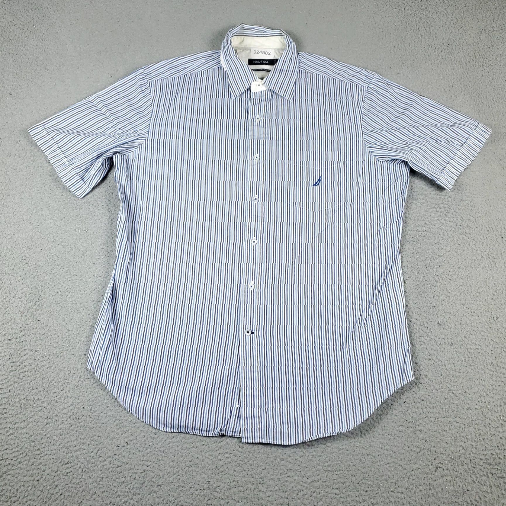 Nautica Nautica Blue Striped Casual Button-Up Shirt Mens Large Short Sleeve Regular Fit Size US L / EU 52-54 / 3 - 3 Thumbnail