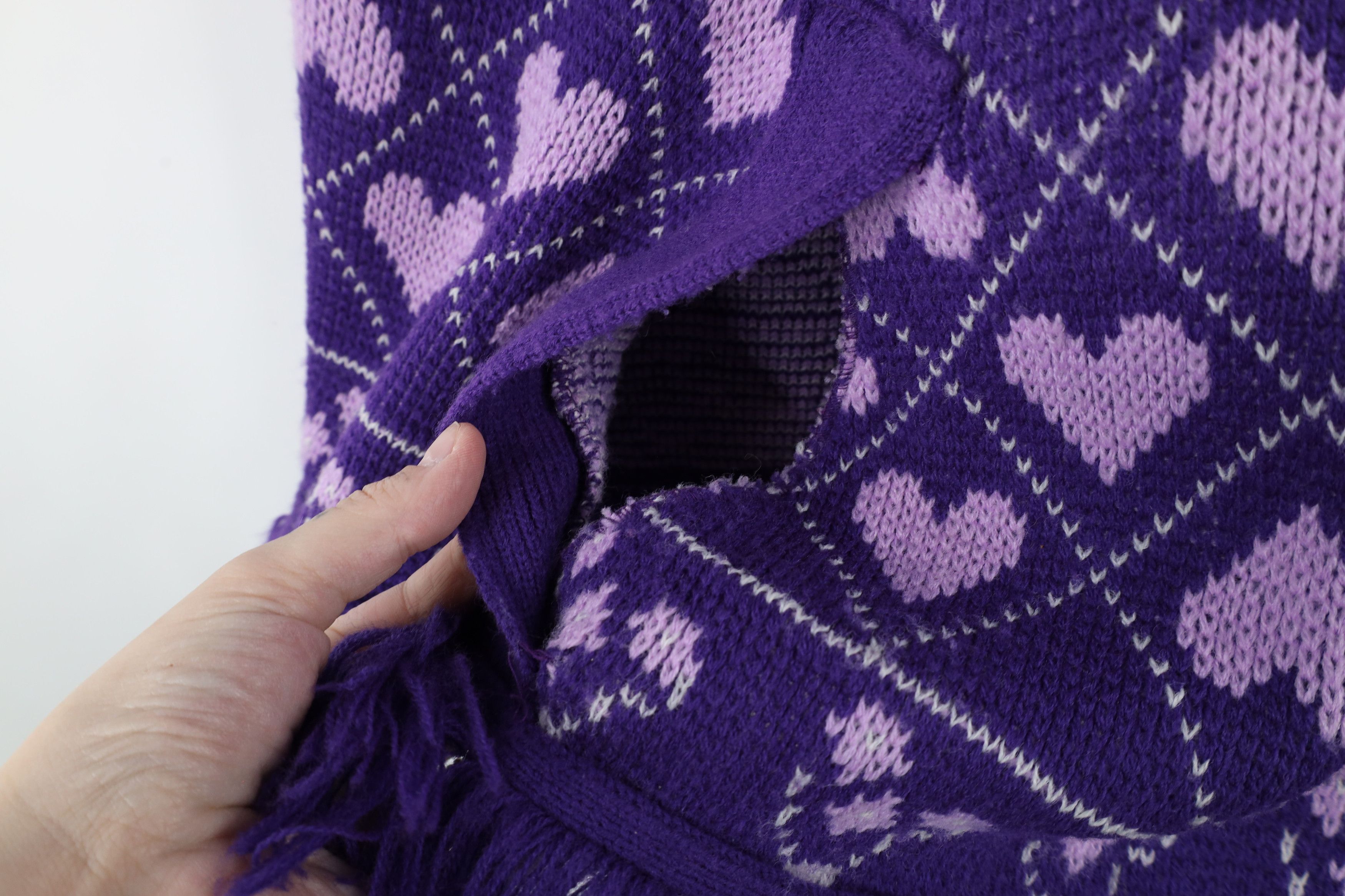 Vintage Vintage 70s Fairy Kei Kawaii Heart Knit Sweater Cape Purple Size ONE SIZE - 6 Thumbnail