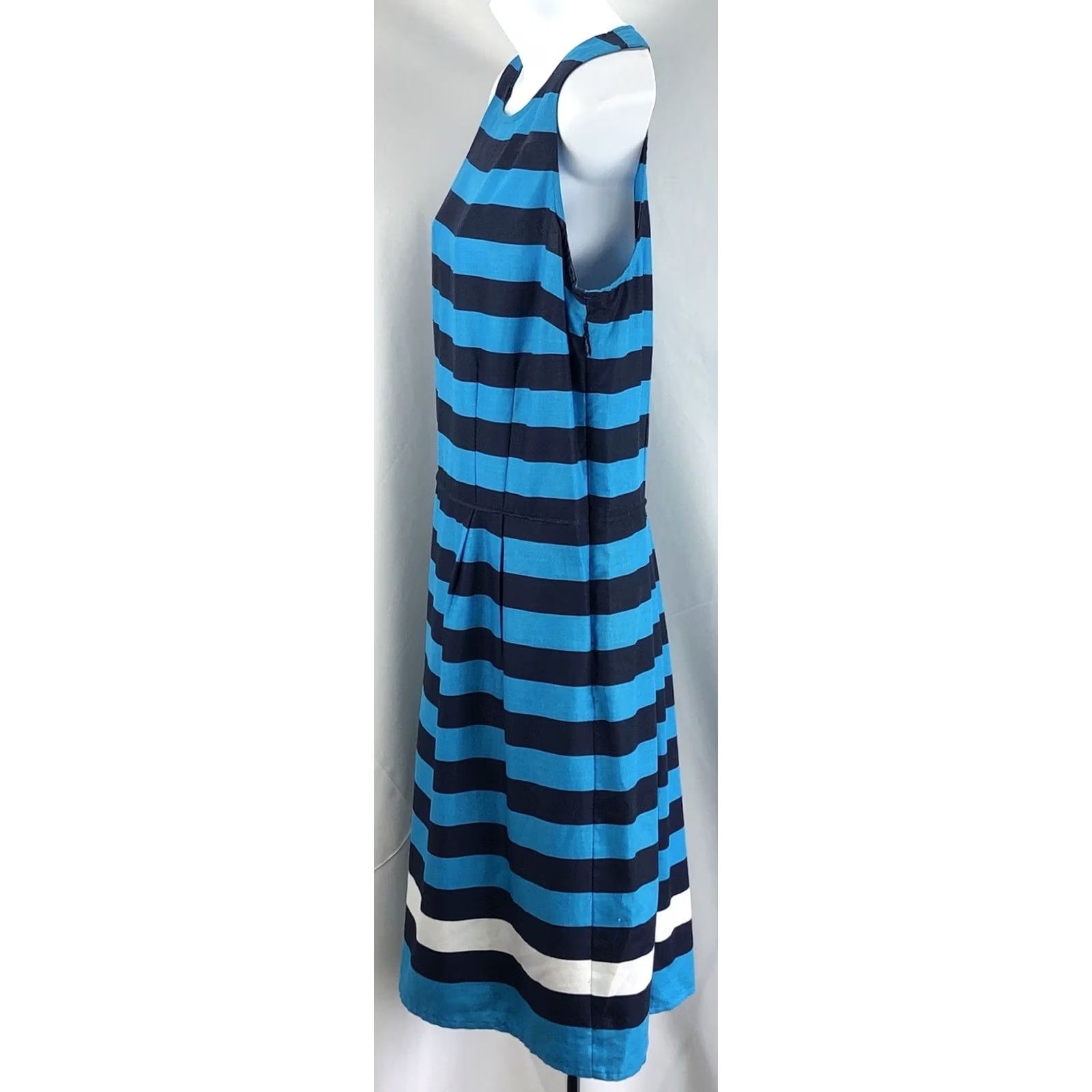 Tommy Hilfiger Tommy Hilfiger Sleeveless Tank Dress 10 Blue Stripe Pleated Drop Waist Sheath Shirt Dress Womens Size L / US 10 / IT 46 - 2 Thumbnail