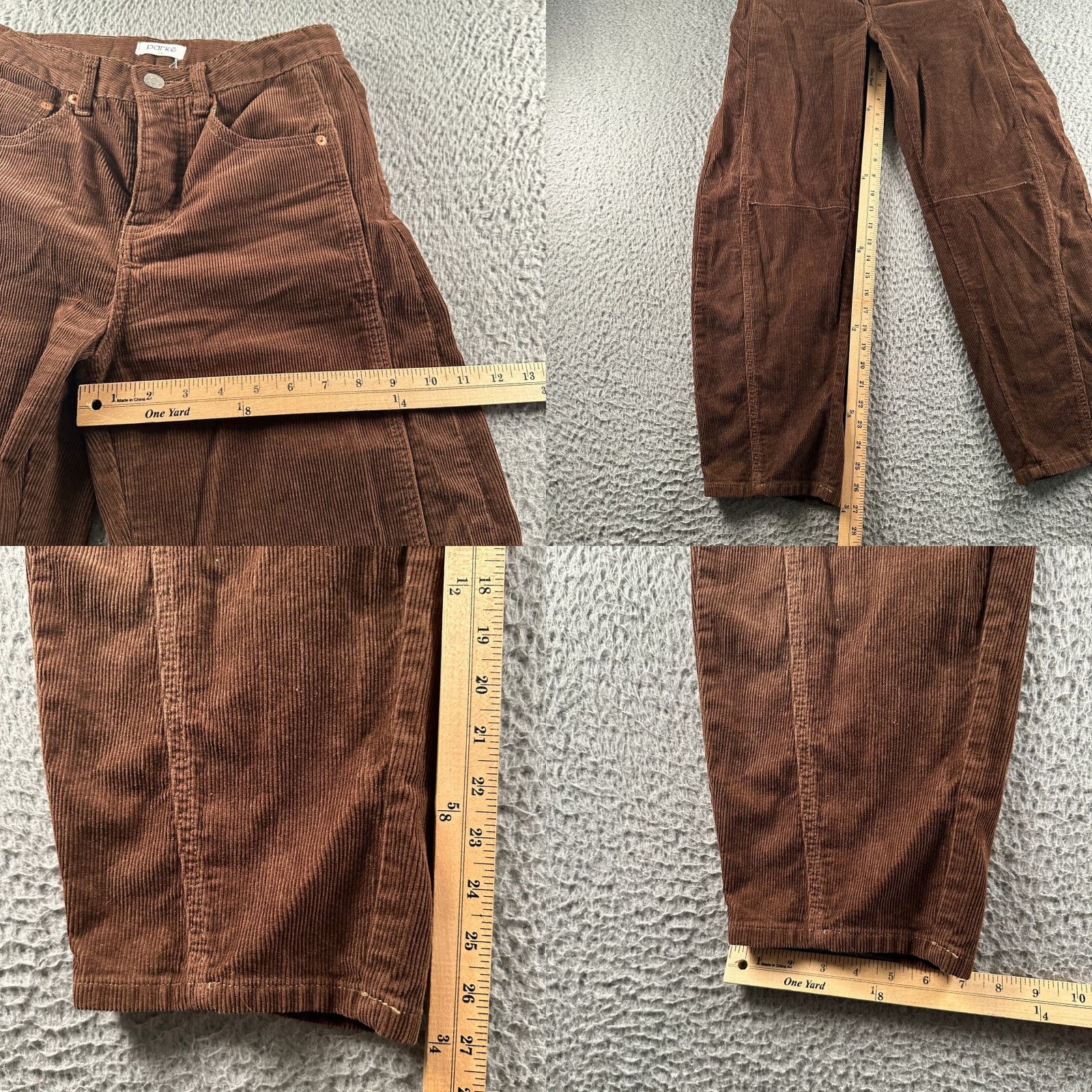 Parker Parke Corduroy Pants Womens 24 Brown Barrel Leg High Rise Button Fly 100% Cotton Size 42" / US 20 - 8 Thumbnail