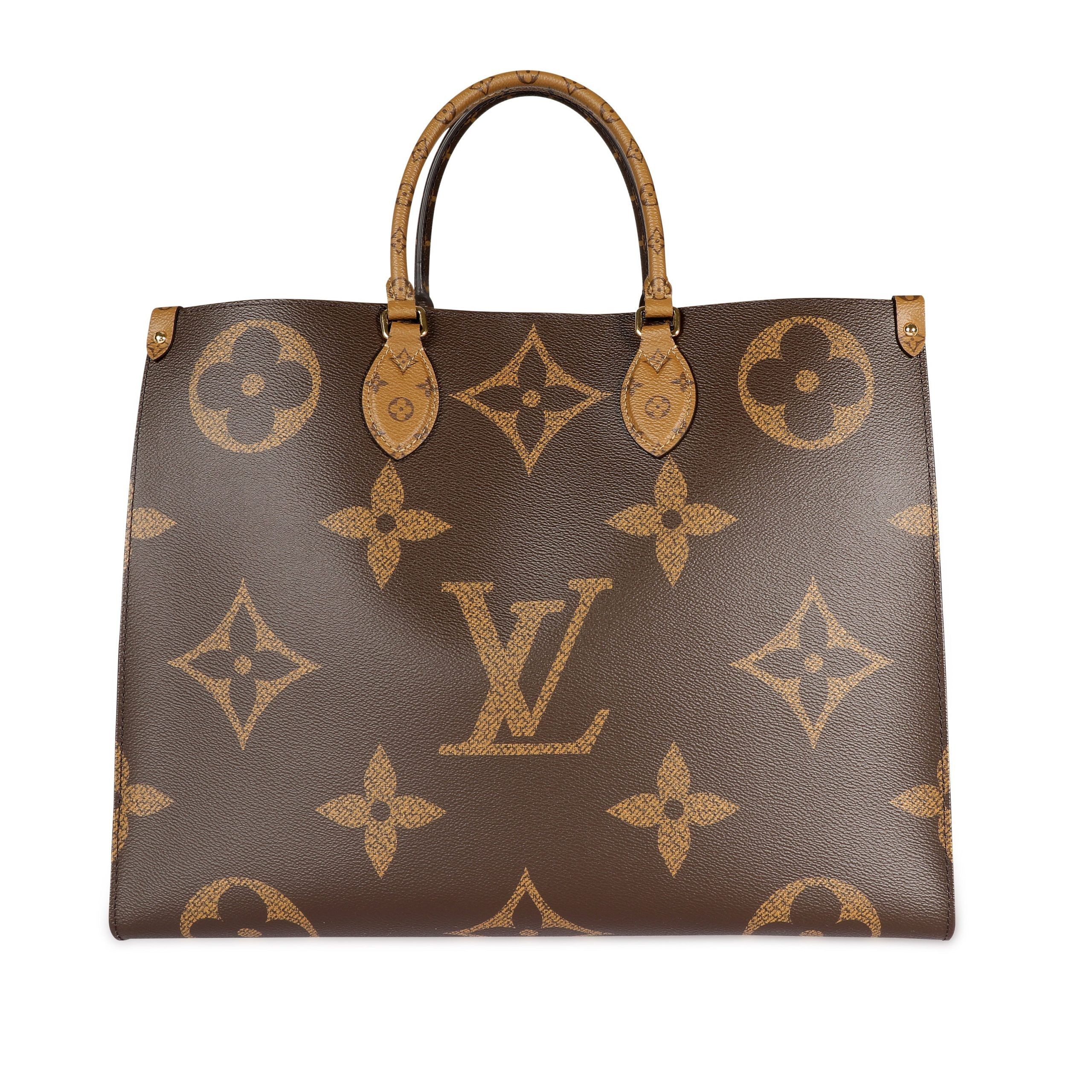 image of Louis Vuitton Monogram & Monogram Reverse Canvas Onthego Gm in Brown, Women's